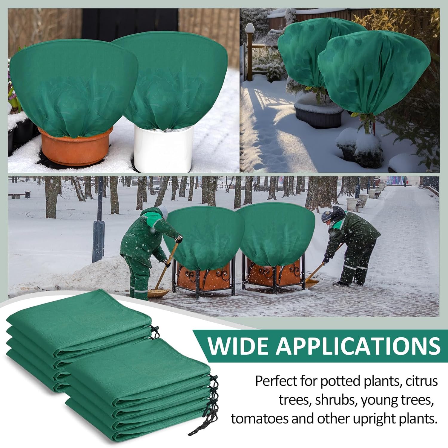 12 Pcs Winter Plant Covers Freeze Protection 39.4x23.6 Inch Horizontal Shrub Tree Rose Plant Protection Bags Frost Blanket with Drawstring for Fall Winter Outdoor Garden Planting (Dark Green)