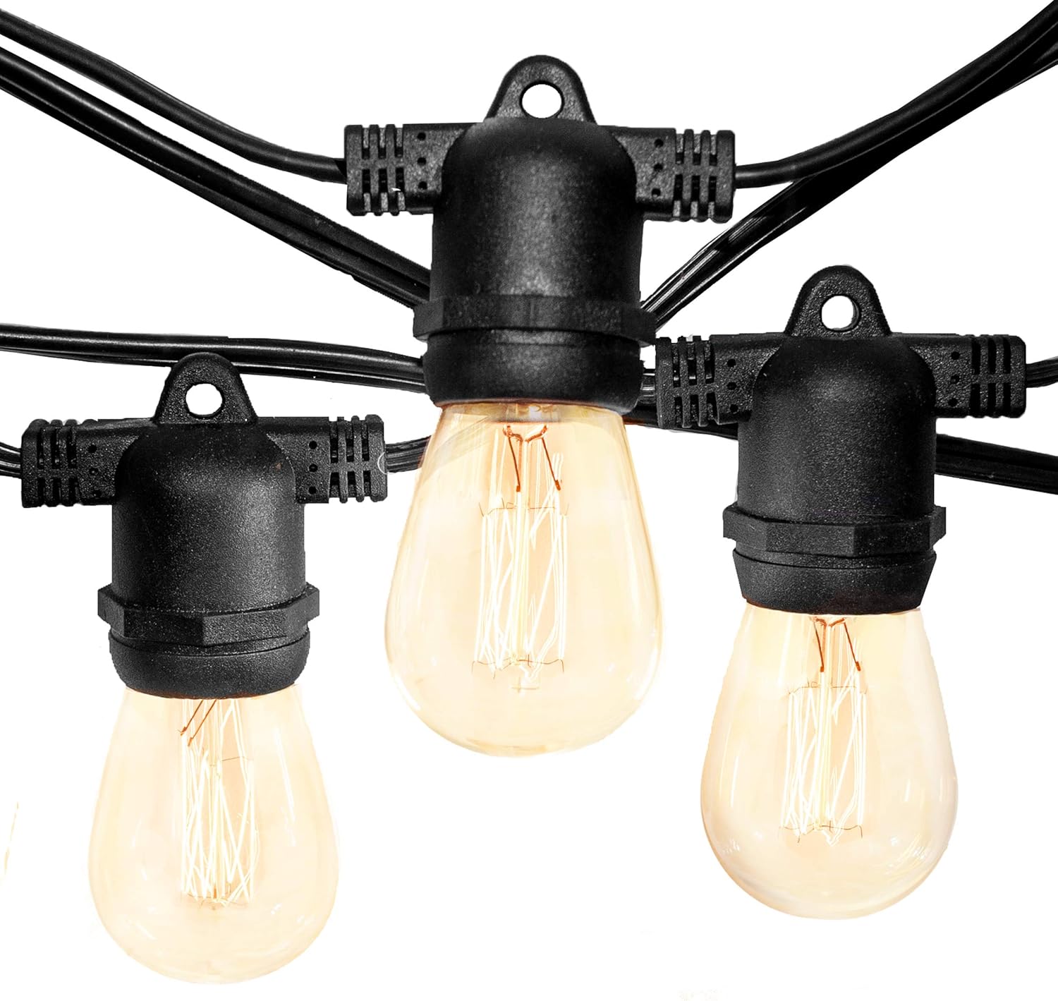 Hometown Evolution, Inc. 100' E26 Commercial Edison Bulb Outdoor String Lights (100 Foot 50 Socket, S14 Lantern Edison 11 Watt Light Bulbs)