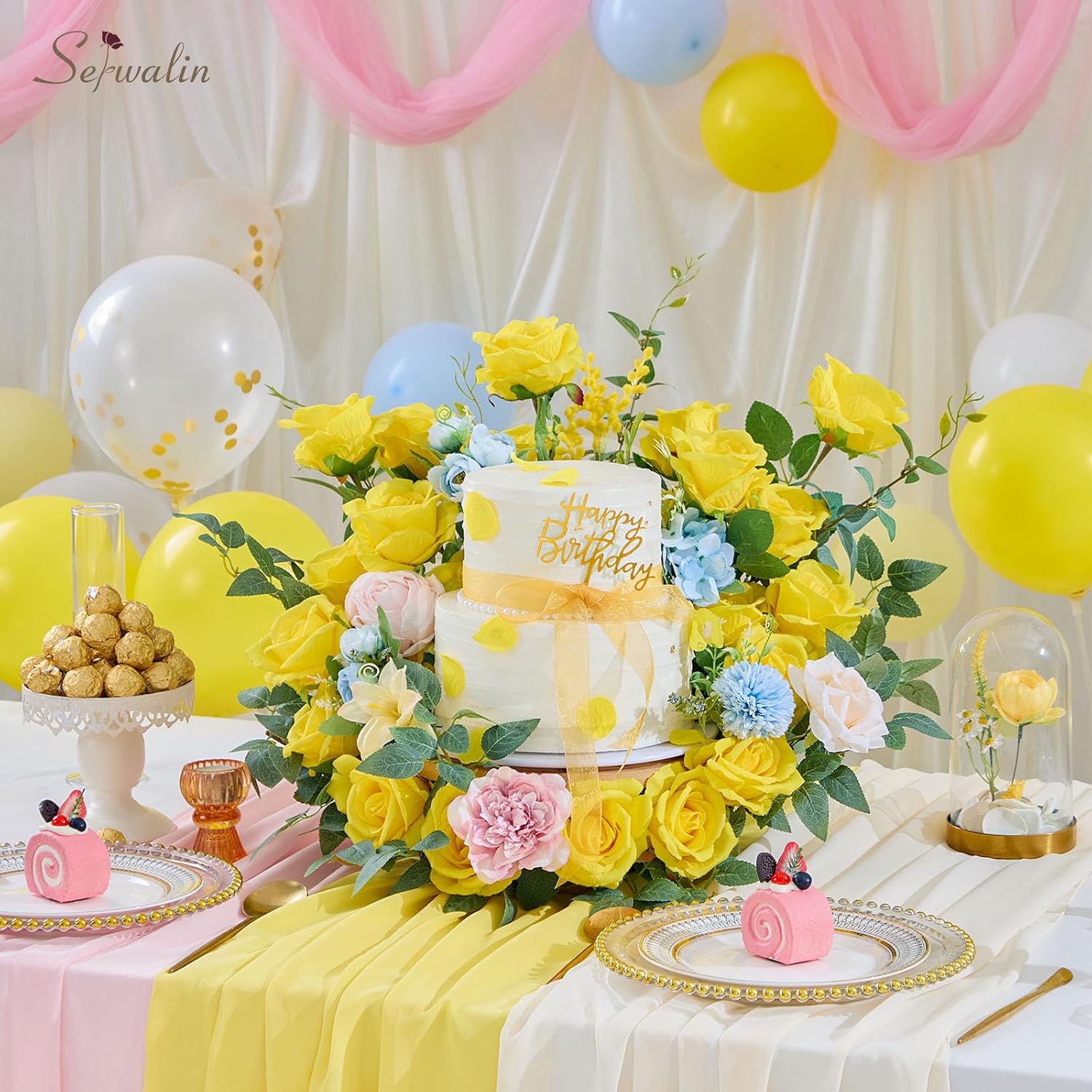 Serwalin ﻿30pcs Artificial Yellow Roses, Realistic Silk Roses Fake Long Stem Artificial Roses for Mother,Wedding Bouquet Table Centerpieces Party Home Birthday Graduation Decorations