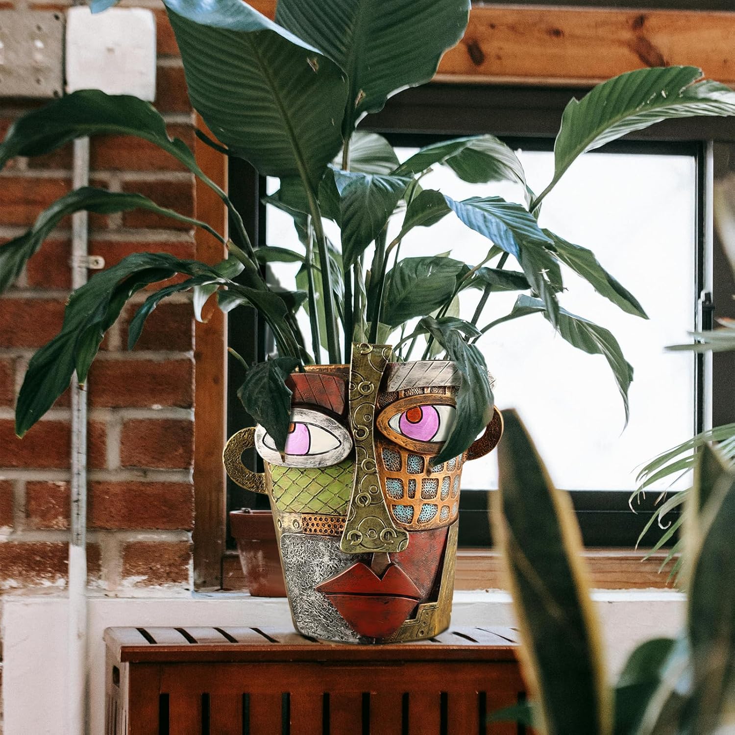 Abstract Face Planters Pots Head,Unique Head Planter for Indoor Plants,Funny Face Flower Pot,Colorful Plant Pots for Outdoor Garden Decor and Home Art Decoration(Classic)