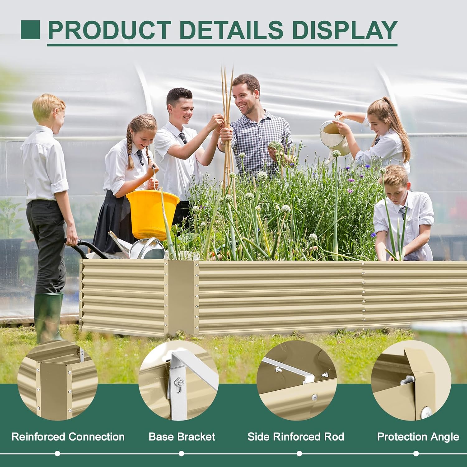 Land Guard 8x4x3ft Rectangular Galvanized Raised Garden Beds, Large-Capacity Metal Planter Box Outdoor, Durable Deep Raised Garden Bed 3ft Tall, Raised Beds for Gardening Vegetables, Cream Yellow