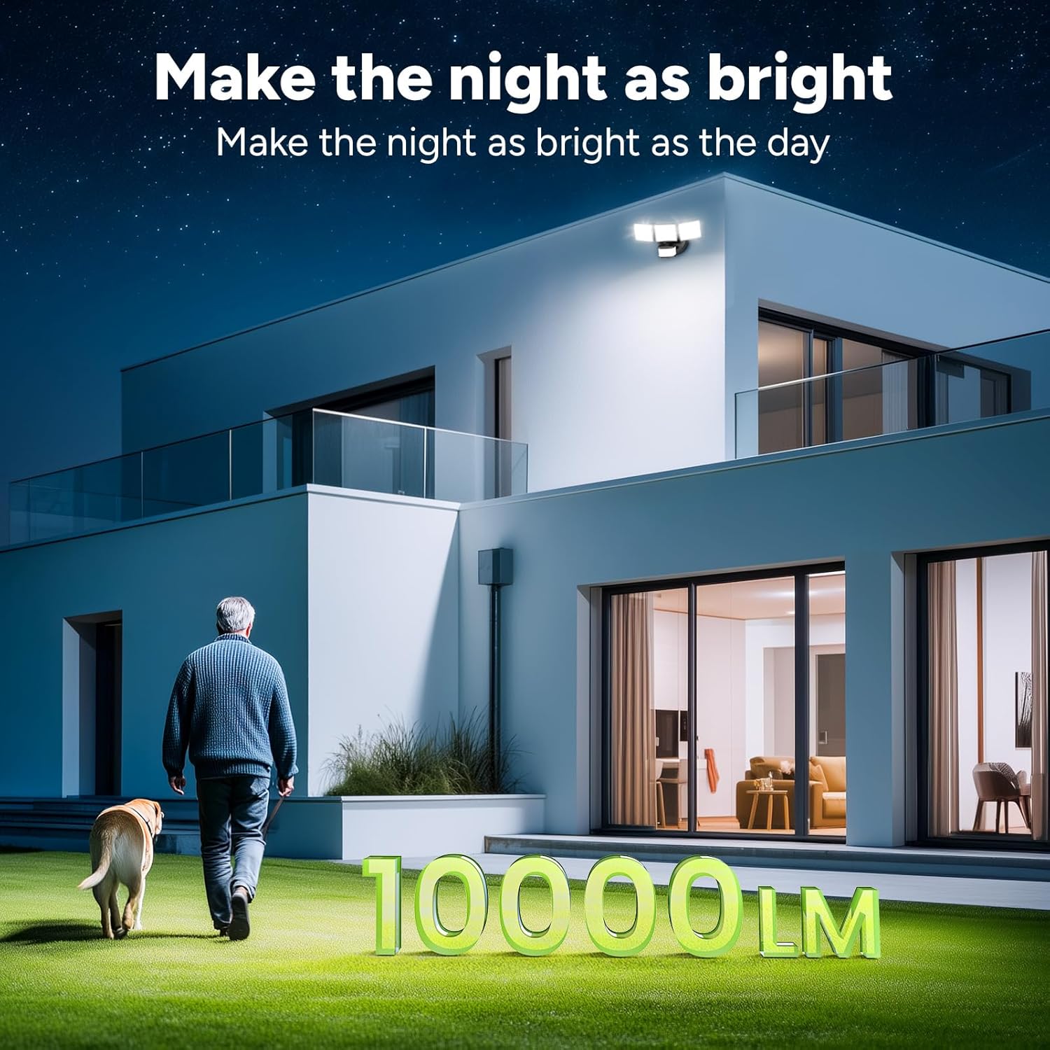 OREiN 10000LM Flood Lights Outdoor, 180°/75FT Motion Sensor Outdoor Lights 4 Modes Dimmable Dusk to Dawn Floodlights IP65 Waterproof for 8000SQ.FT Area for Big Patio, Driveway, Black (Hardwired)