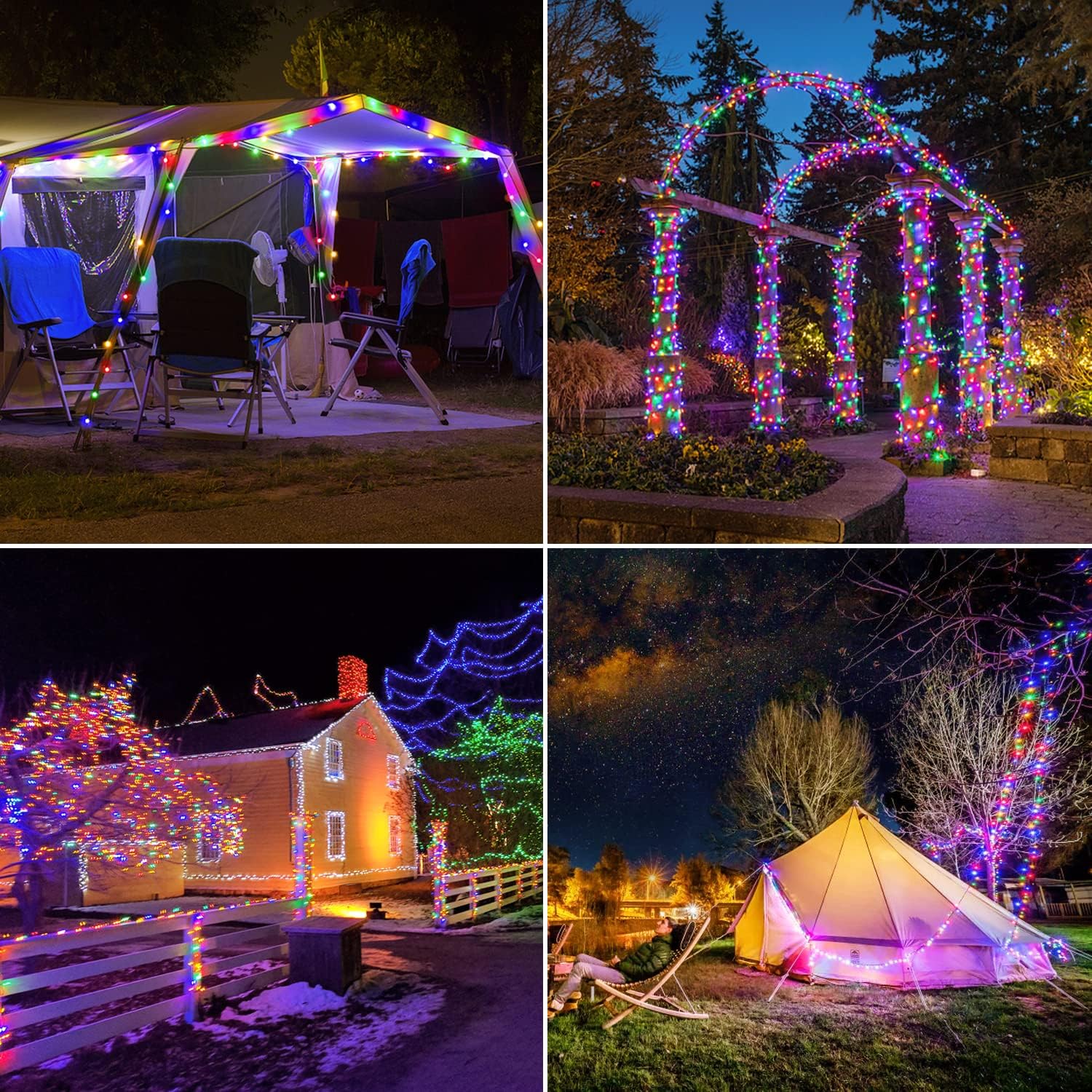 JMEXSUSS 4 Pack 100 LED Solar Christmas Lights, 33ft Solar String Lights Outdoor Waterproof, 8 Modes Multicolor Solar Fairy Lights for Garden Yard Tree Christmas Decorations