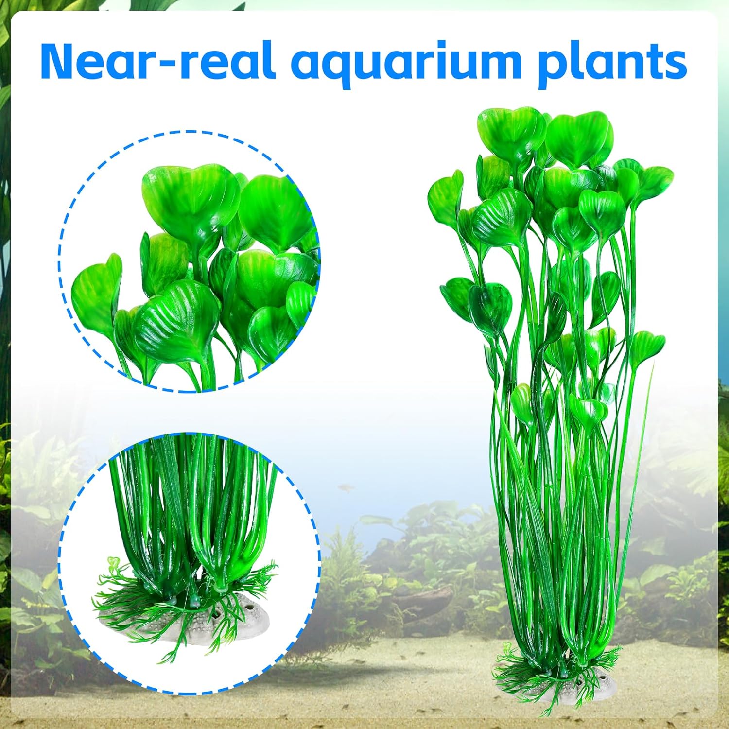 AQUANEAT Artificial Fish Tank Plants, Plastic Aquarium Accessories Large, 15.5 inch Green Decorations, 2pcs