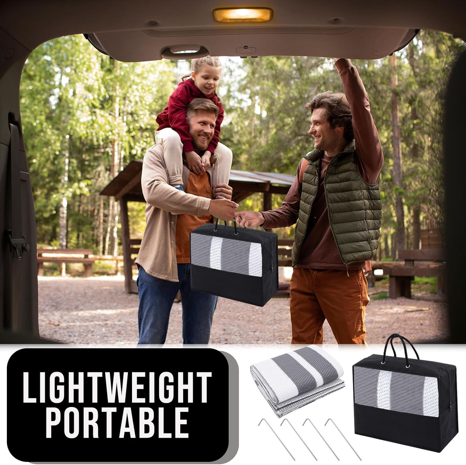 OLANLY Outdoor Rug 9x12 ft Waterproof, Reversible Outdoor Plastic Straw Rug, RV Mat, Indoor Outdoor Carpet Clearance for Patio, Camping, Balcony, Deck, Backyard, Grey & White