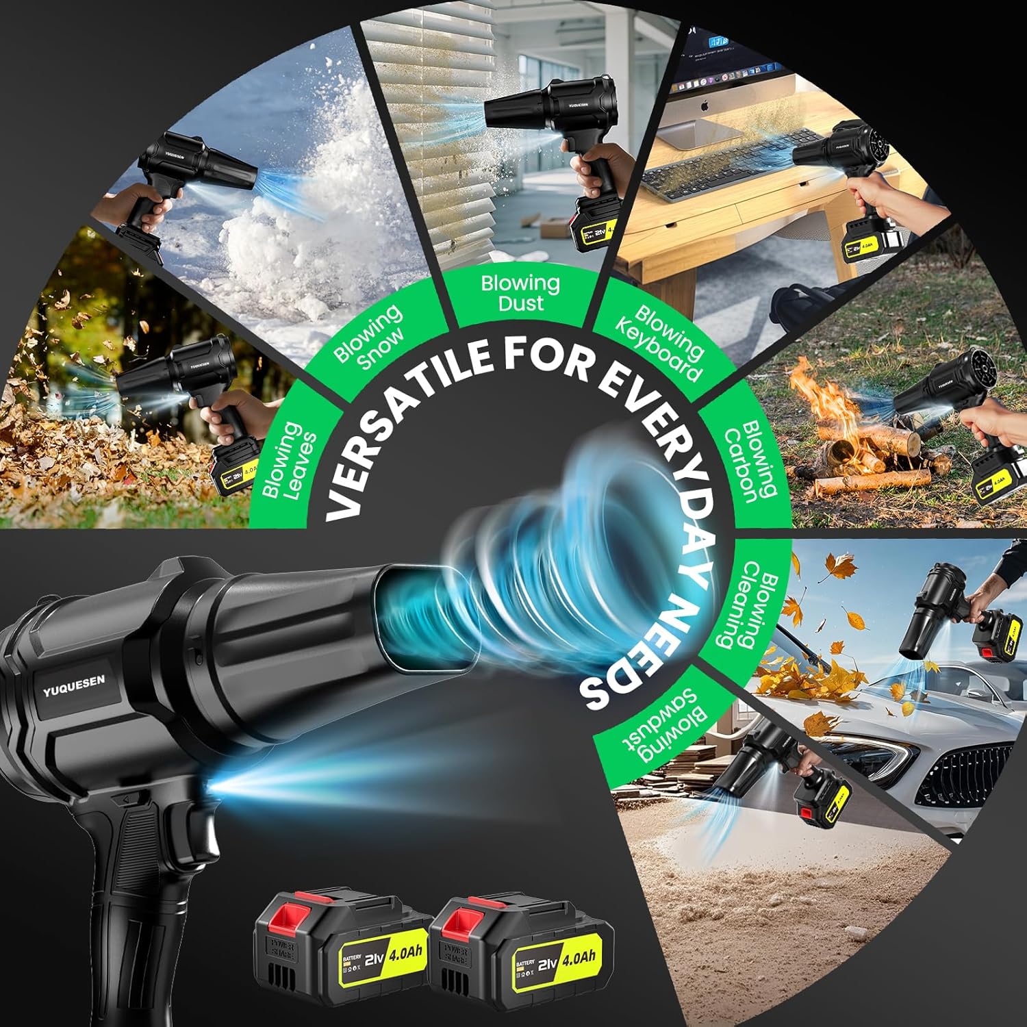 Cordless Leaf Blower, 980,000 RPM Handheld Leaf Blower with 2 X 4.0Ah Batteries & Charger, Lightweight Leaf Blowers for Patio Cleaning, Lawn Care, Leaves, Dust