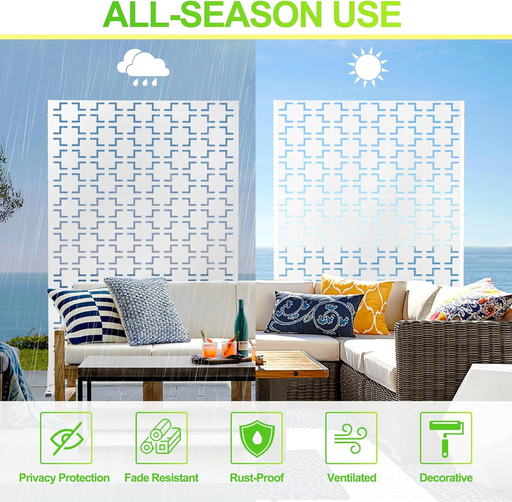 Outdoor Privacy Screen,72" H×47" W Metal Privacy Screen, Freestanding Privacy Fence Panels for Patio