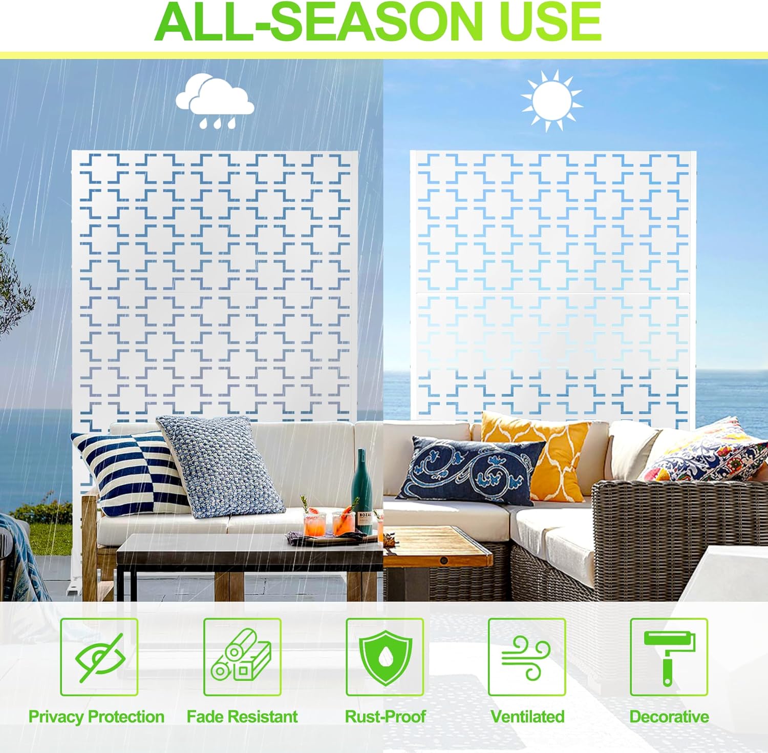 Outdoor Privacy Screen,72" H×47" W Metal Privacy Screen, Freestanding Privacy Fence Panels for Patio