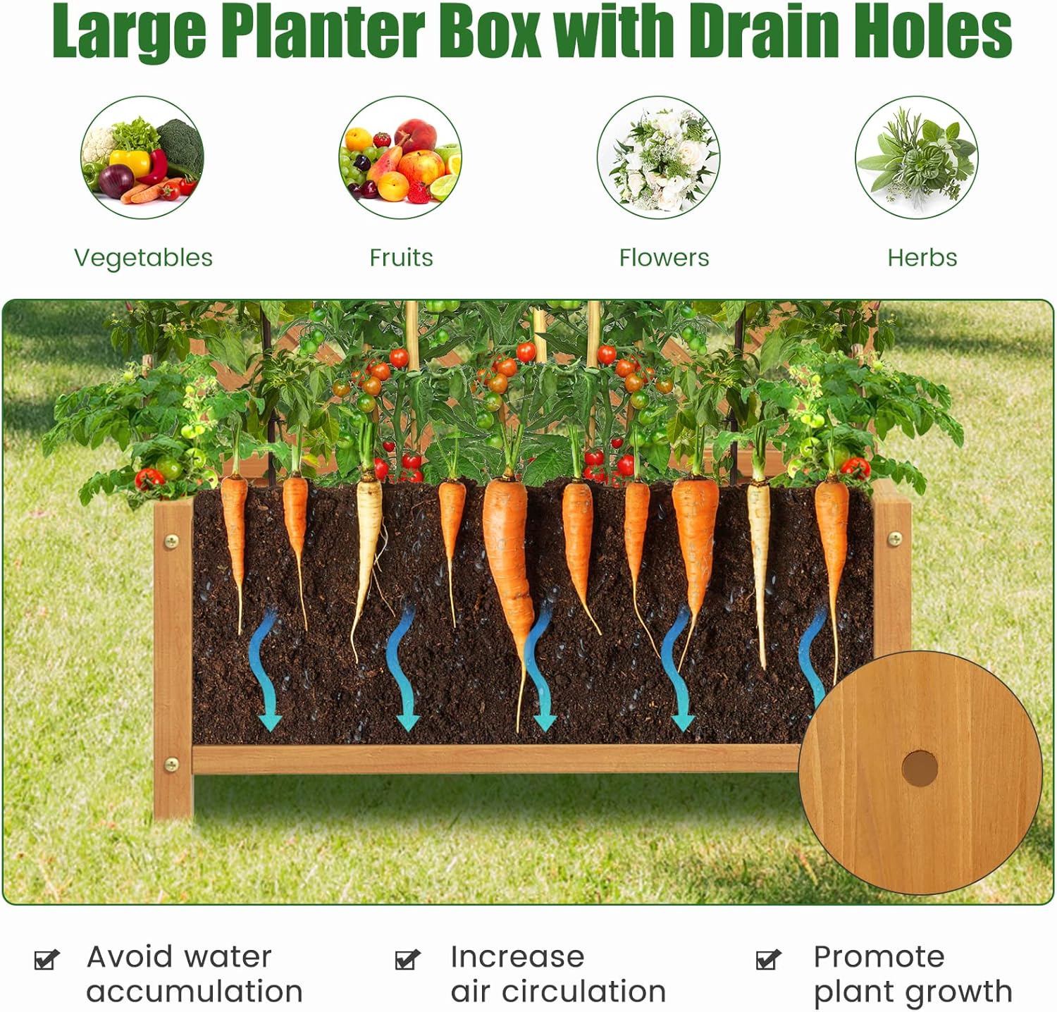 HAPPYGRILL Raised Garden Bed with Trellis, 71" Planter Raised Bed with Drainage Holes, Freestanding Garden Planter for Vine Climbing Plants, Wooden Planter Box for Yard Balcony(2, Yellow)