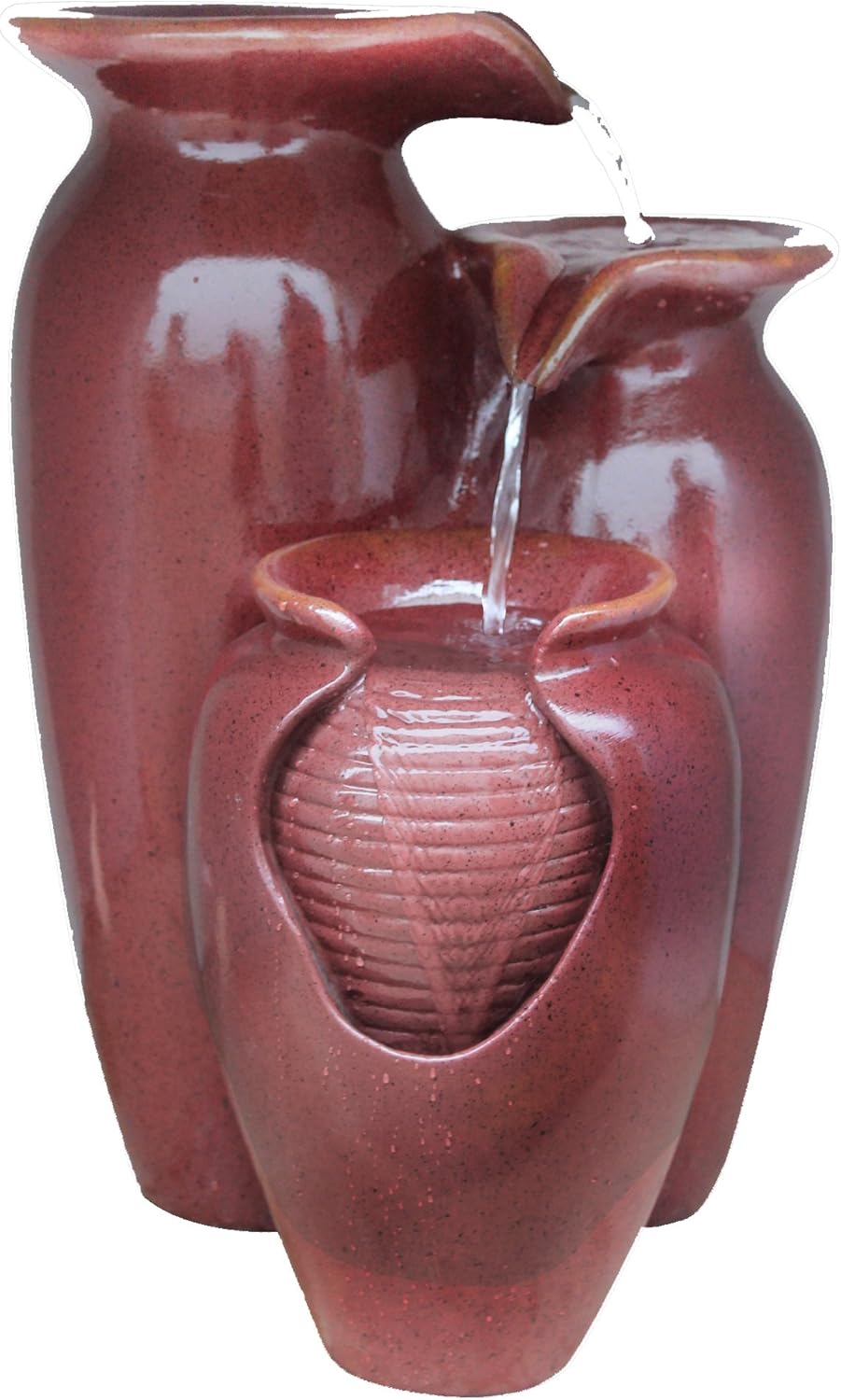 Teamson Home Jar 3 Tiered Floor Waterfall Fountain with Pump for Outdoor Patio Garden Backyard Decking, 20 Inch Height, Brown