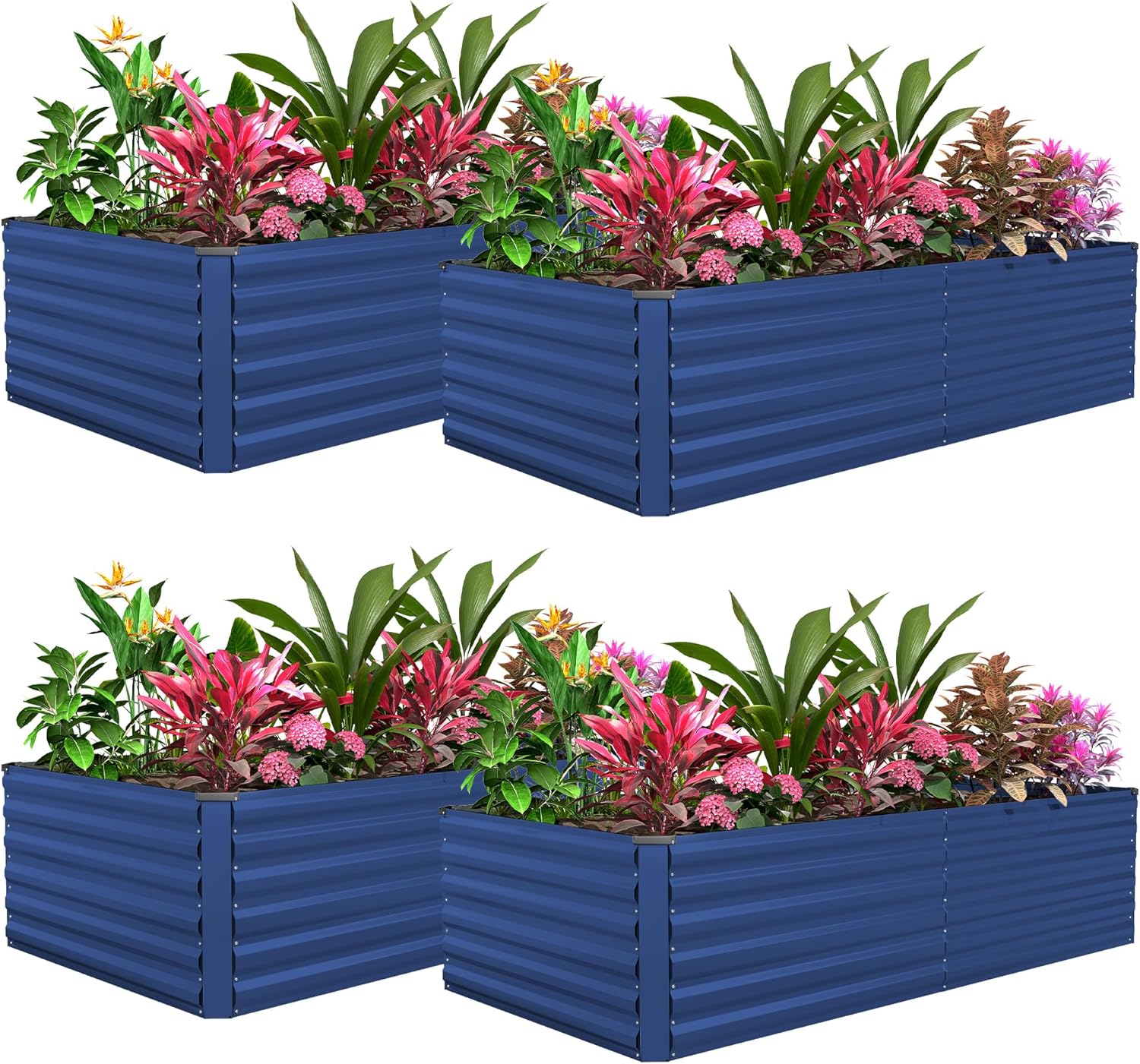 FOOWIN 4pcs 6x3x2ft Galvanized Raised Garden Bed, Planter Raised Garden Boxes Outdoor, Large Metal Raised Beds for Gardening, Garden Bed for Vegetables, Flowers, Herb,269 Gallon Capacity, Royal Blue