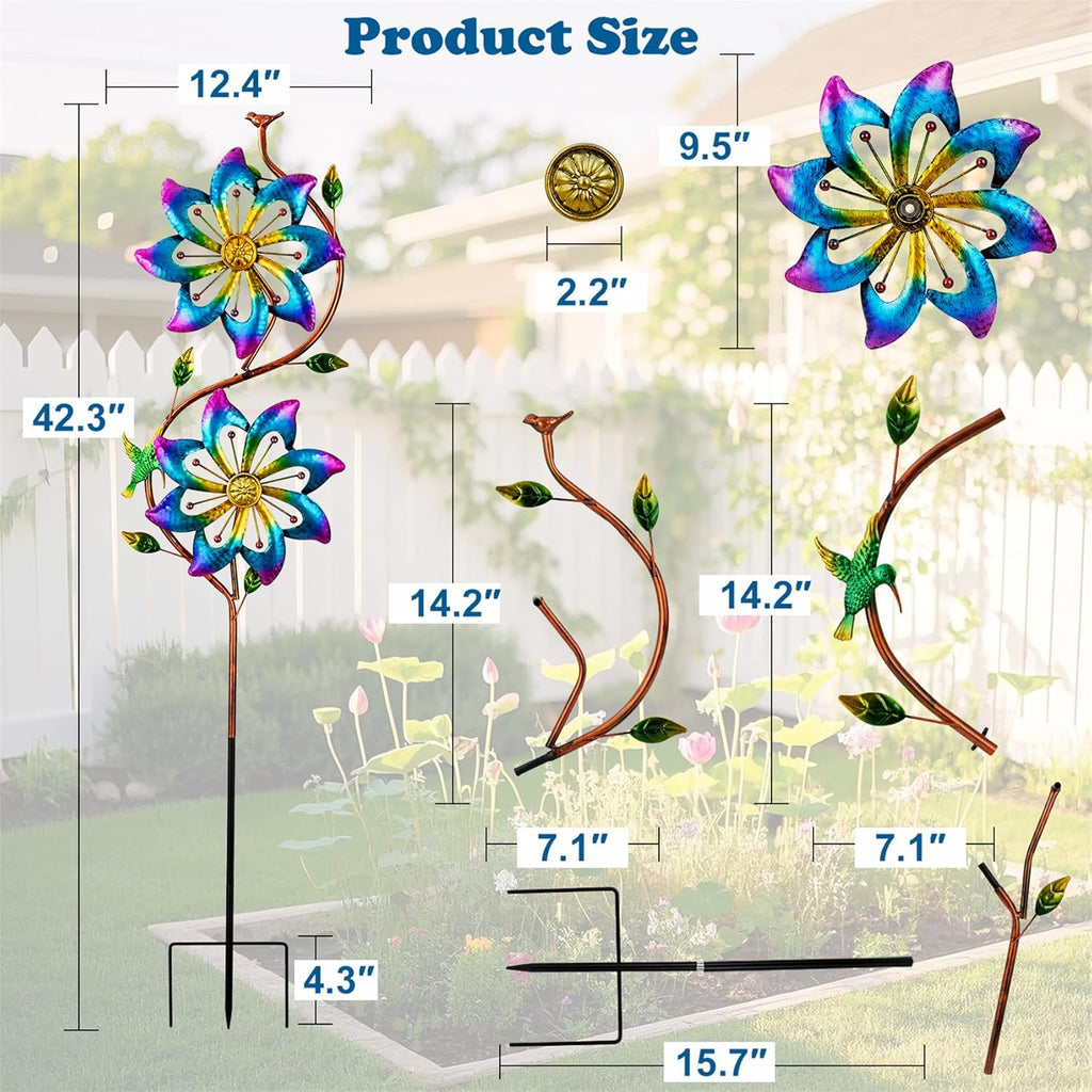 pearlstar Flower Wind Spinners Outdoor Metal Wind Sculpture Windmill Flower Pinwheel for Yard Lawn Patio Garden Decor