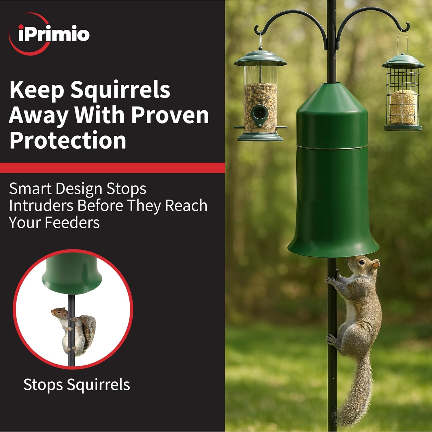 iPrimio 18" Squirrel Baffle – Easy Install Wrap Around Design: Durable Weather-Resistant Bird Feeder Baffle for Poles, Protects Hanging Feeders, No-Tool Setup, 2 Pack