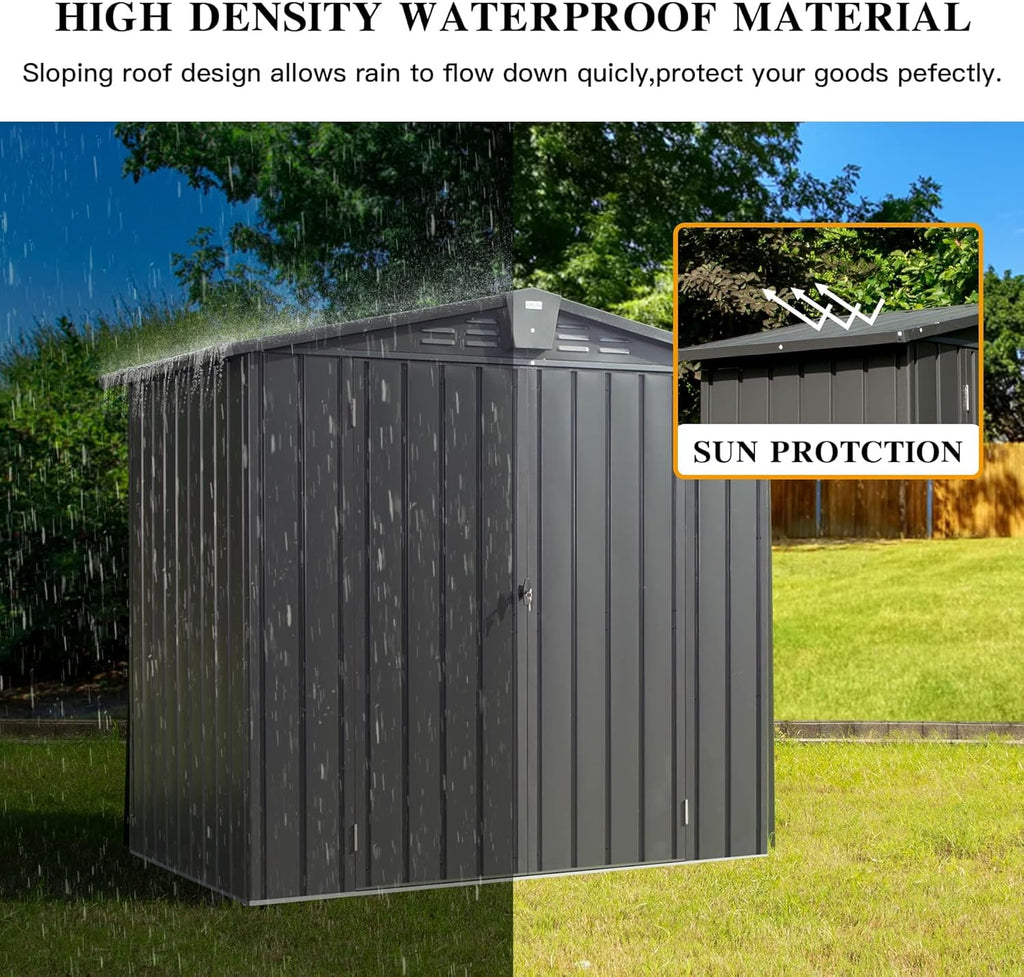 Domi Outdoor Storage Shed 6.5’ x 4.2’, Metal Garden Shed with Galvanized Steel Frame for Bike, Tools, Lawn Mowers, Outdoor Storage Cabinet with Lockable Door for Garden Lawn Patio (Dark Grey)