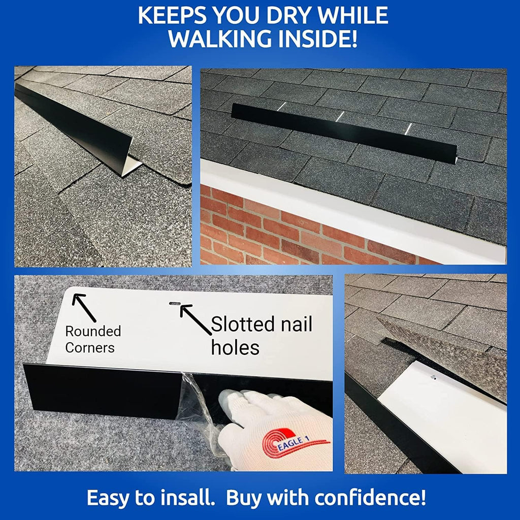 EAGLE 1- Shingle Roof Rain Diverter 40 Inches Long- 26 Gauge Material- Easy to Install- Includes Stainless Steel Nails (3, Black)