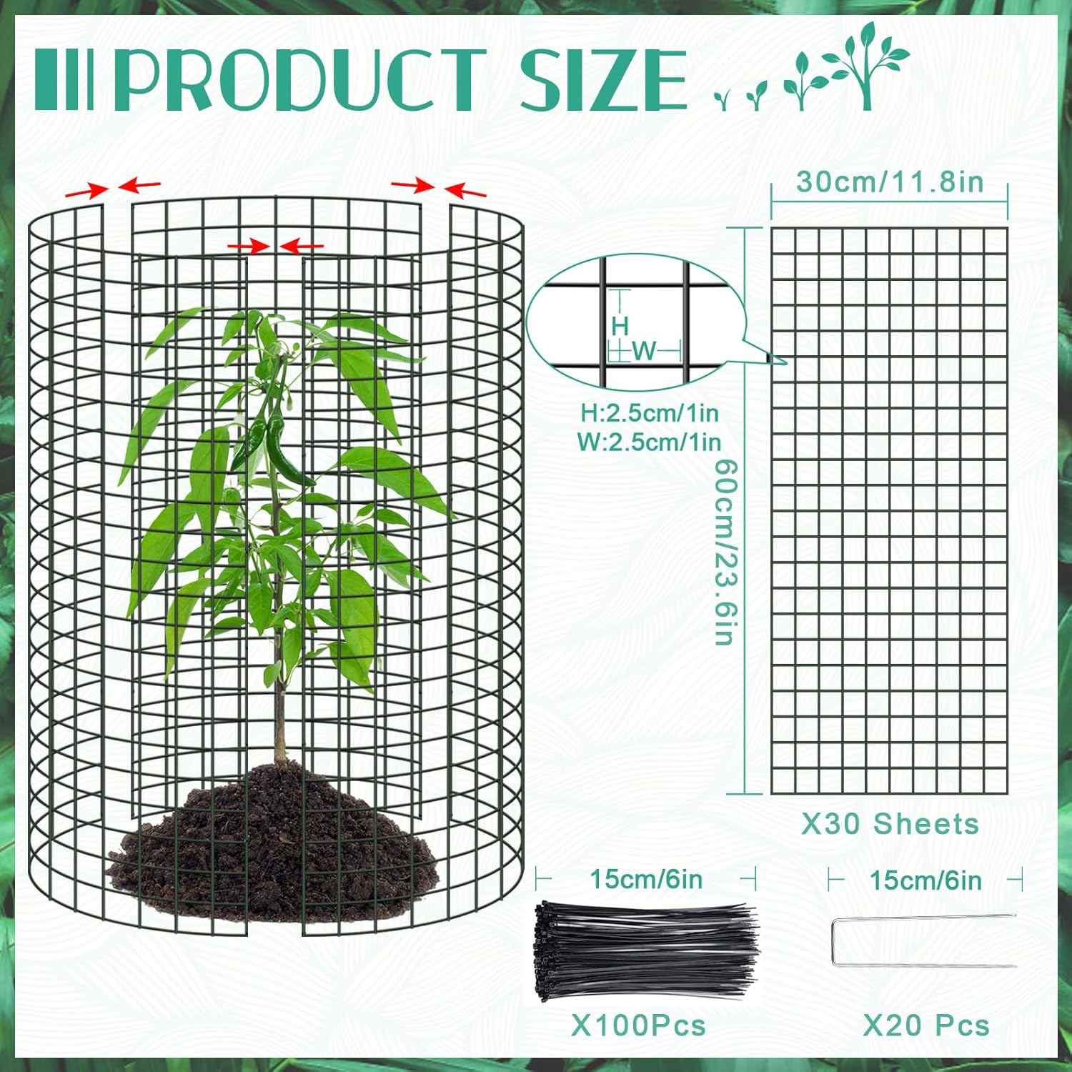 10 Packs 24"x 12" Large Wire Plant Protectors Wire Plant Cages Mesh Plant Cage Chicken Wire Cloche with Ground Stakes and Nylon Ties Protect Plants,Garden,Shrubs and Vegetables from Animals-30PCS