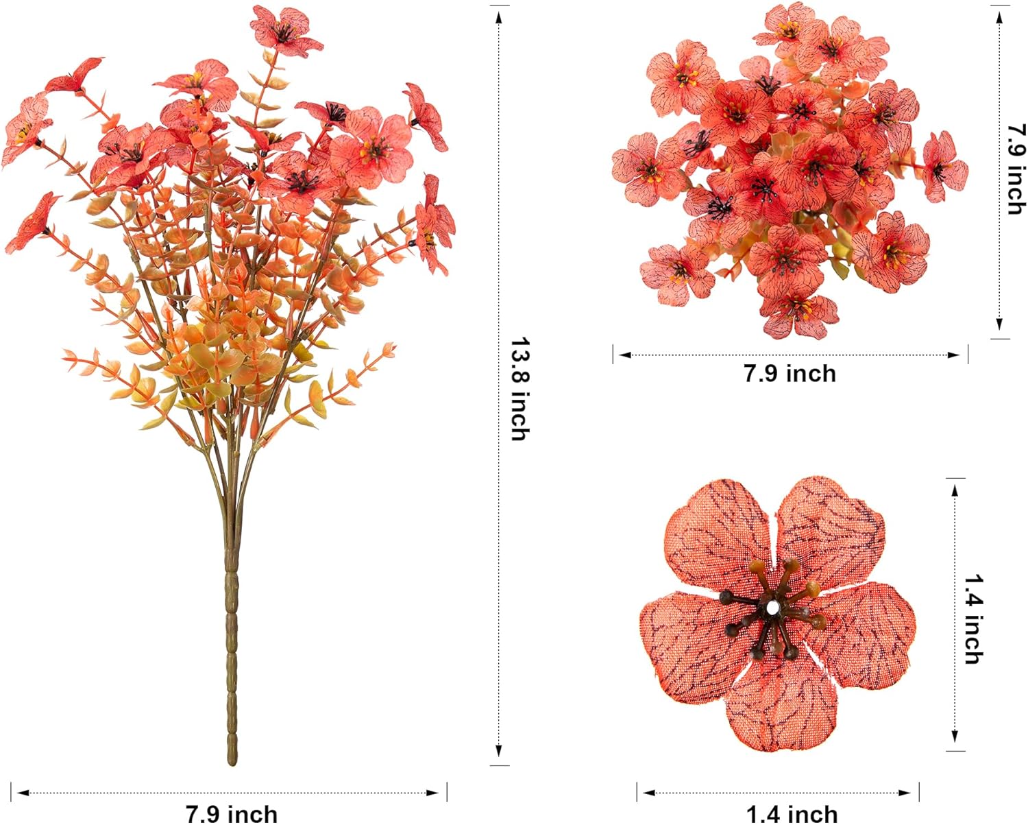 Artificial Fall Flowers Faux Mums for Outdoor Indoor Garden Home Decoration, Faux Flower Daisy with Eucalyptus Leaves Fake Mums Plants Greenery Boxwood Porch Patio, 12 Bundles (F Orange)