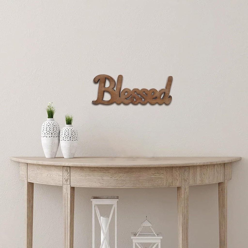 Farmhouse Blessed Signs for Home Decor 15 inches, Hanging Handmade Rustic Blessed Wall Decor, Wooden Signs for Tabletop Mantel Shelf Entryway Wedding Thanksgiving Christmas