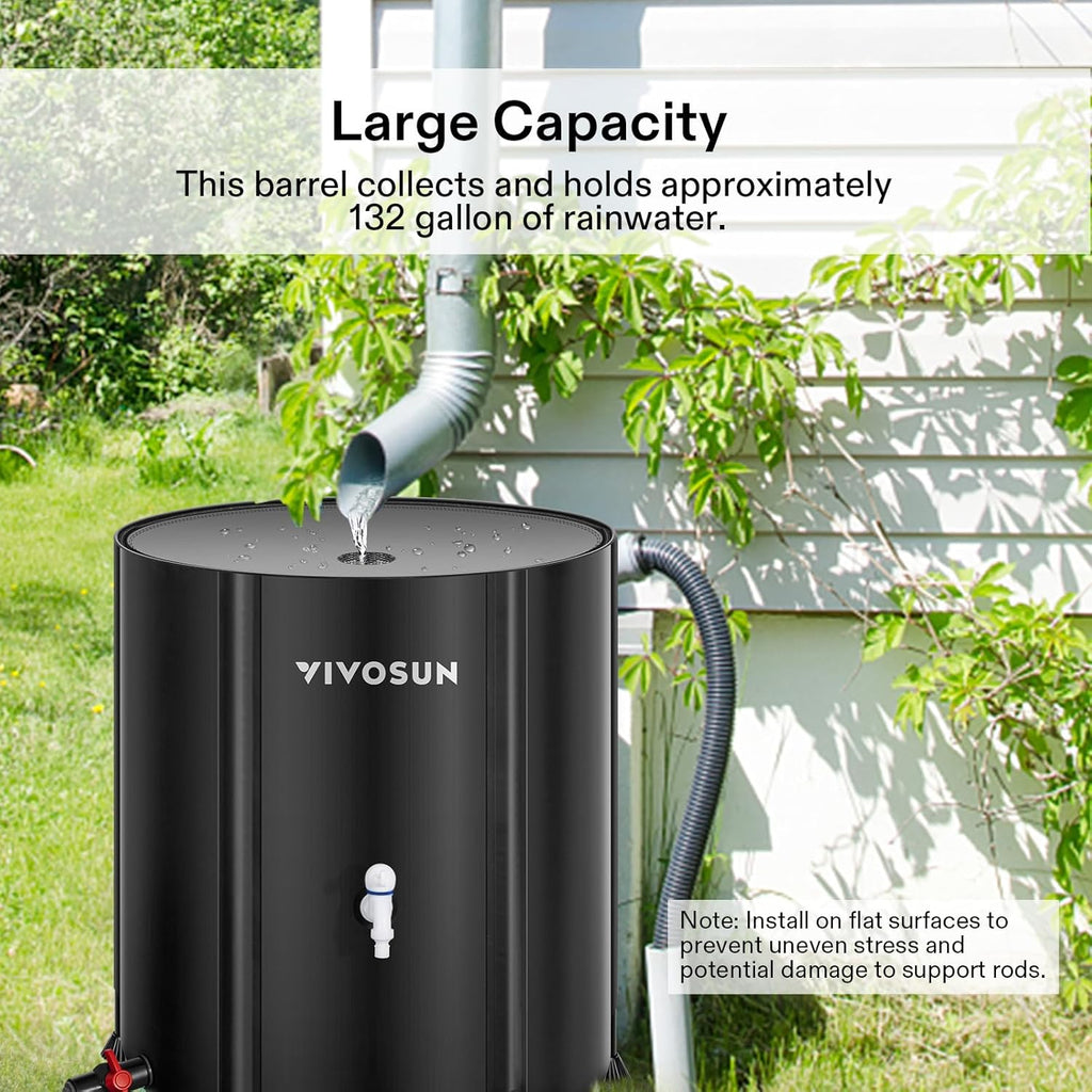 VIVOSUN Collapsible Rain Barrel, 132 Gallon Water Storage Tank with 1000D Oxford Cloth, Portable Rain Collection System Includes Two Spigots and Overflow Kit, Black