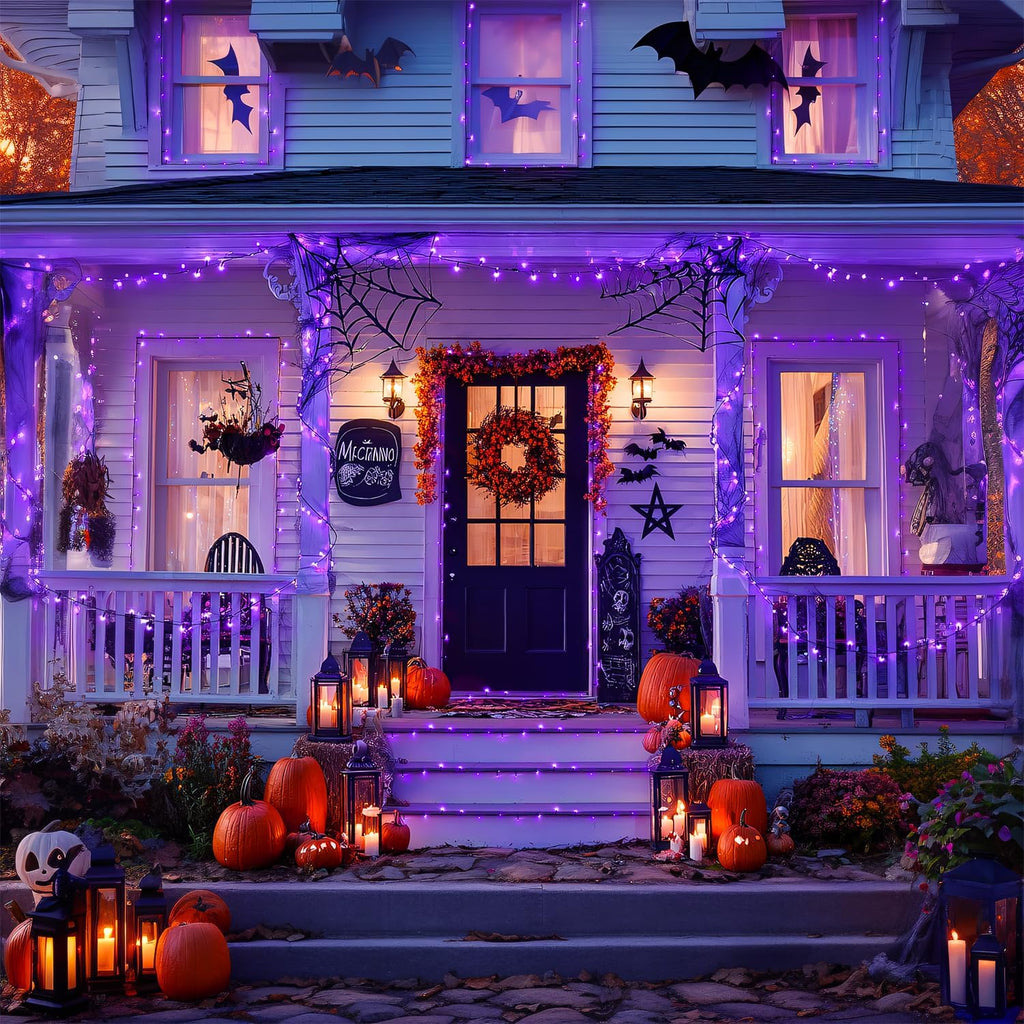 JMEXSUSS 2 Pack Purple Solar Halloween Lights, Total 400 LED 151FT Purple Halloween Lights Outdoor Waterproof, 8 Modes Solar Christmas Light for Outside Patio Yard Tree Decorations