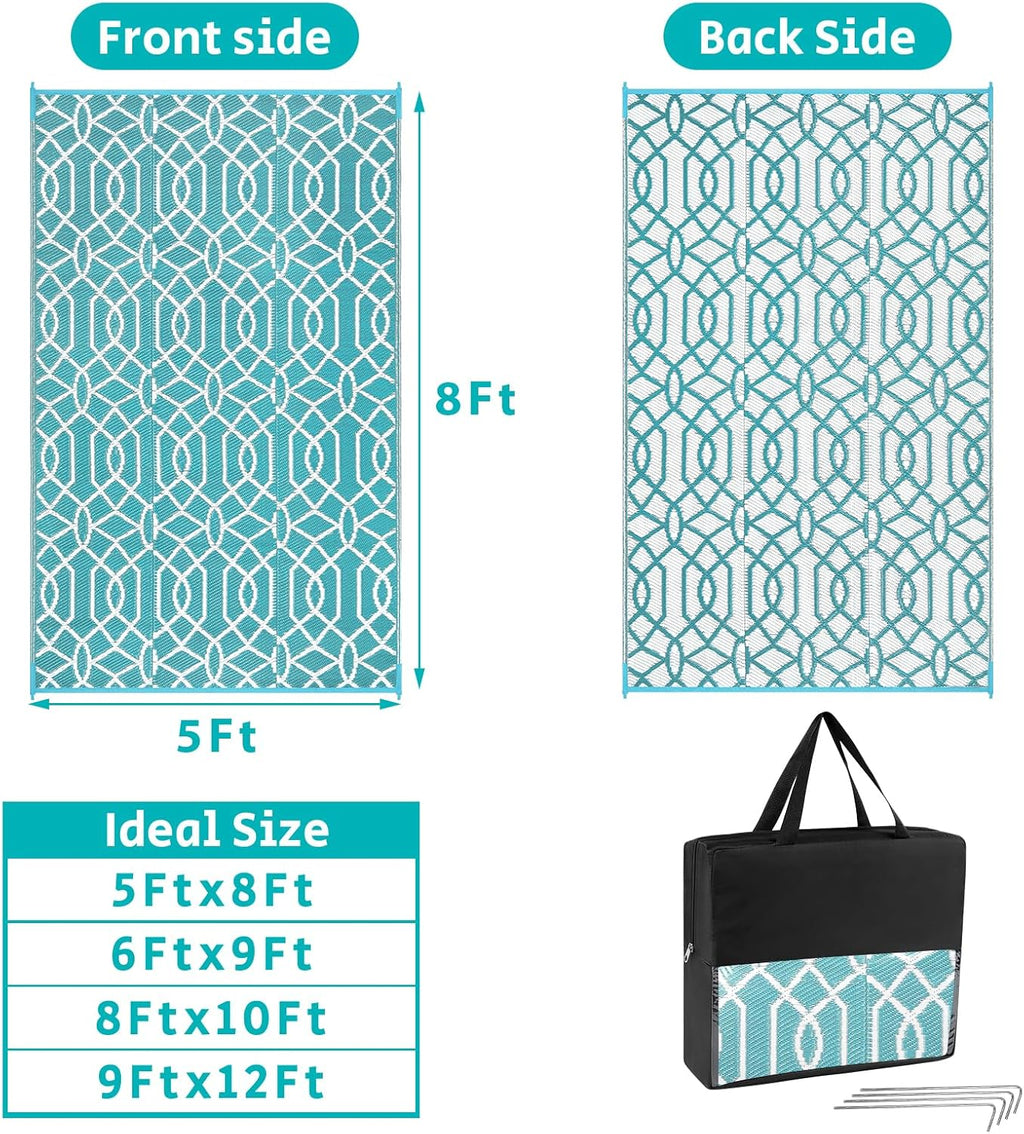 HEBE Outdoor Rug Waterproof 5x8, Reversible Plastic Straw Rug RV Camping Rug, Indoor Outdoor Patio Mat Clearance, Outside Carpet for Porch,Deck,Camper,Balcony,Backyard,Picnic