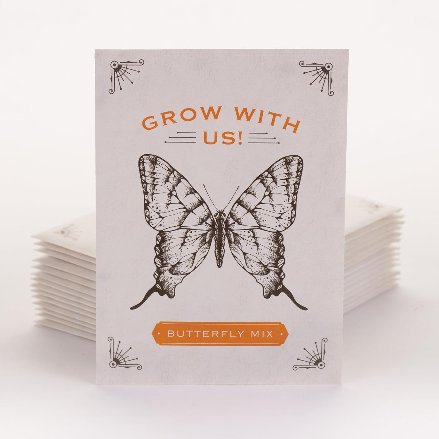 Bentley Seeds Grow with Us Pre Filled Butterfly Mix Seed Packets - 25 Individual Assortment Butterfly Mix Seed Packs for Party Favors Non-GMO Eco-Friendly Summer to Fall Gift - Outdoor Garden Seeds