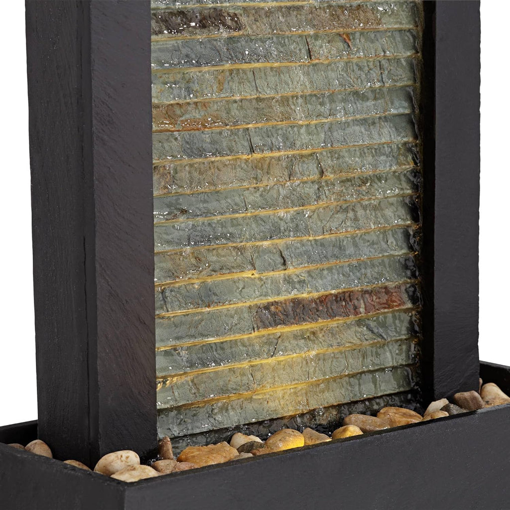 Stave 48" High Large Modern Indoor Outdoor Decor Cream Slate Stone Floor Fountain with Light LED Standing Waterfall Tall Water Feature for Outside Garden Patio Yard Backyard Deck - John Timberland