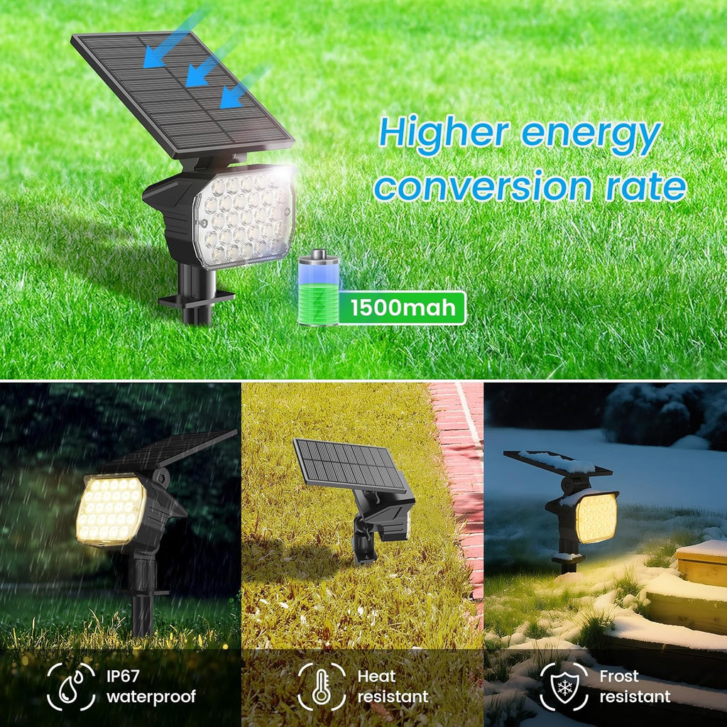 VOLISUN Solar Spotlight Outdoor, IP67 Waterproof Solar Landscape Spot Lights，Uplights for Yard Garden Pathway - 4 Pack (Warm White) 27 LED 3 Lighting Modes