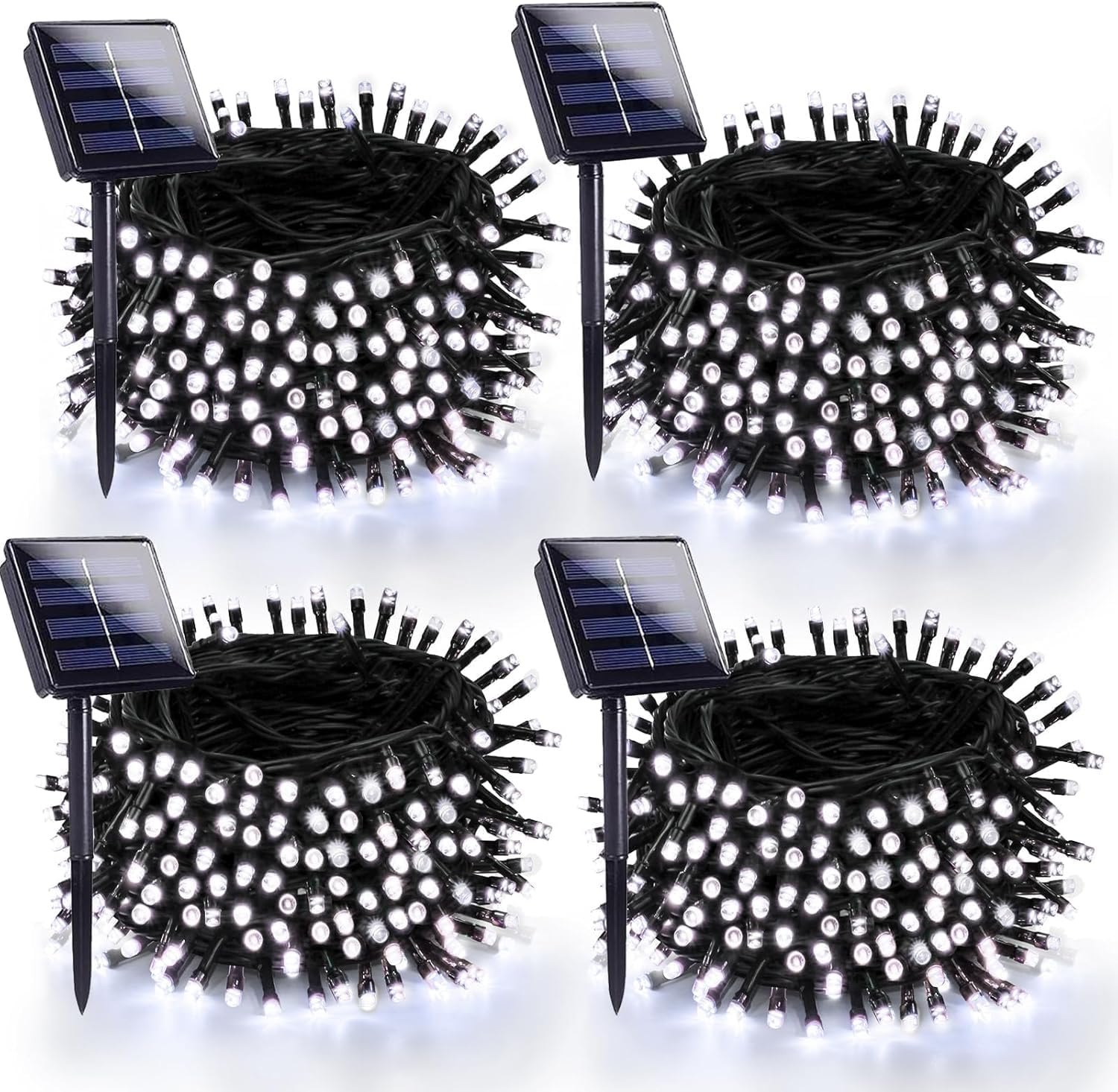 4 Pack 180FT Solar Christmas Lights Outdoor Waterproof, Super Bright 320 LED Solar String Lights with 8 Lighting Modes, Green Wire Twinkle Tree Light for Outside Xmas Party Decorations (Cool White)