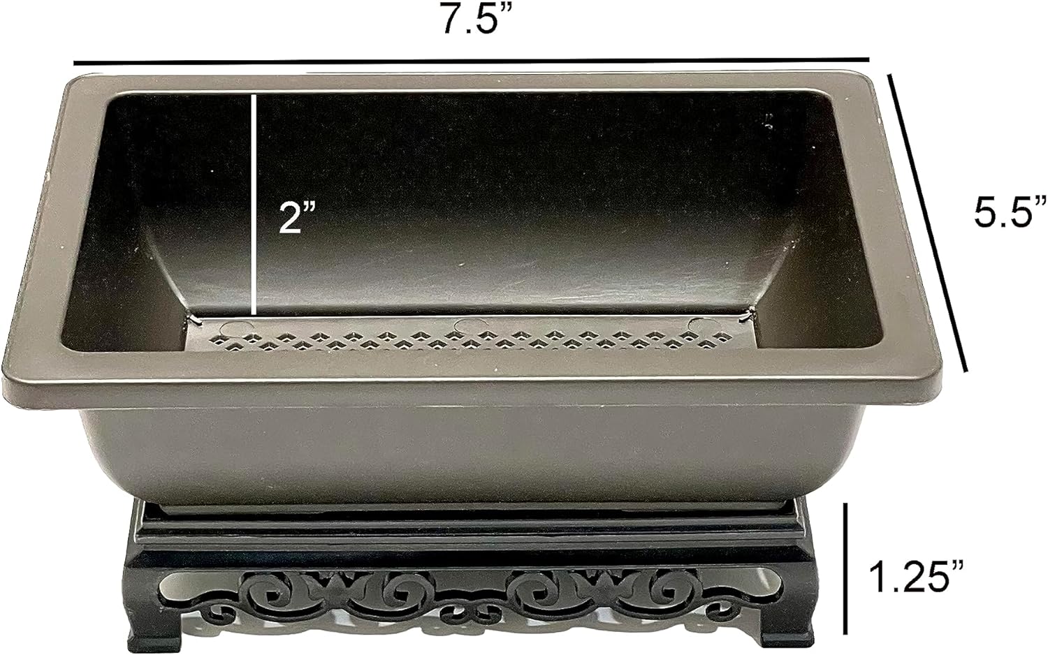Bonsai Pots 7.5 Inch Antique Brown Bonsai Training Pots with Elegant Stand 2-Pack with Mesh Drainage Luxurious Indoor Recycled Plastic Planters