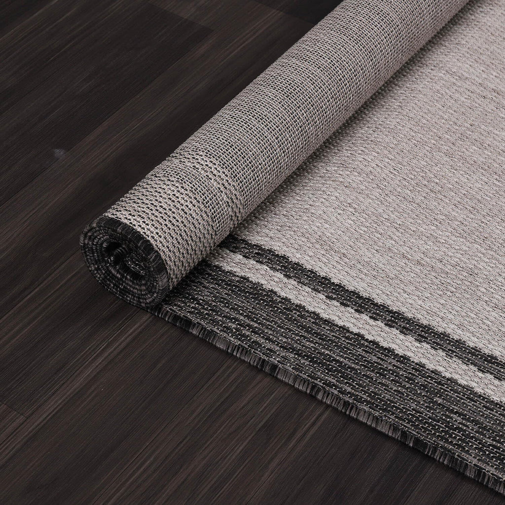 CAMILSON Indoor Outdoor Rug, 5x7 Bordered Gray Modern Area Rugs for Indoor and Outdoor Patios, Kitchen and Hallway Mats, Washable Porch Deck Outside Carpet (Bordered Grey, 5 x 7)