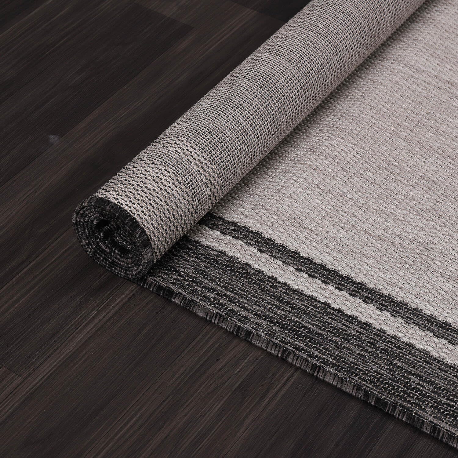 CAMILSON Indoor Outdoor Rug, 5x7 Bordered Gray Modern Area Rugs for Indoor and Outdoor Patios, Kitchen and Hallway Mats, Washable Porch Deck Outside Carpet (Bordered Grey, 5 x 7)