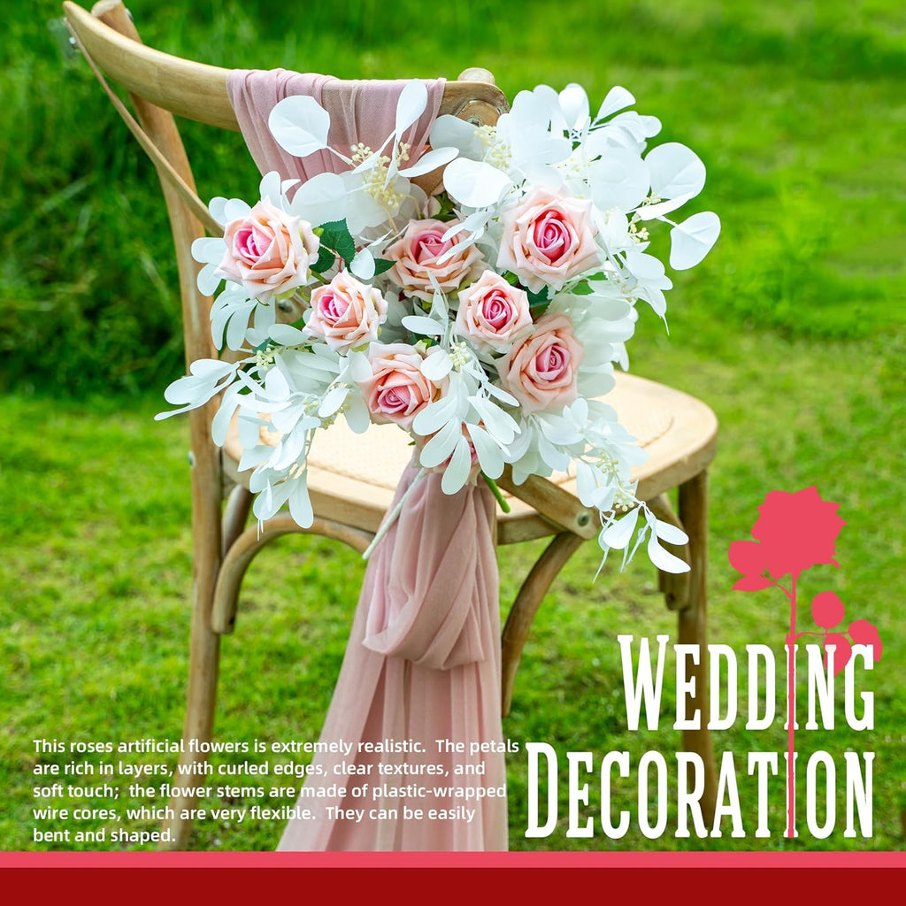 Fake Roses Faux Flowers Silk Roses Artificial Roses with Stems Realistic Artificial Flowers 16.5In Suitable for Indoor Home Decoration DIY Bouquet Wedding Decor Party Decor (12PCS, Pink)