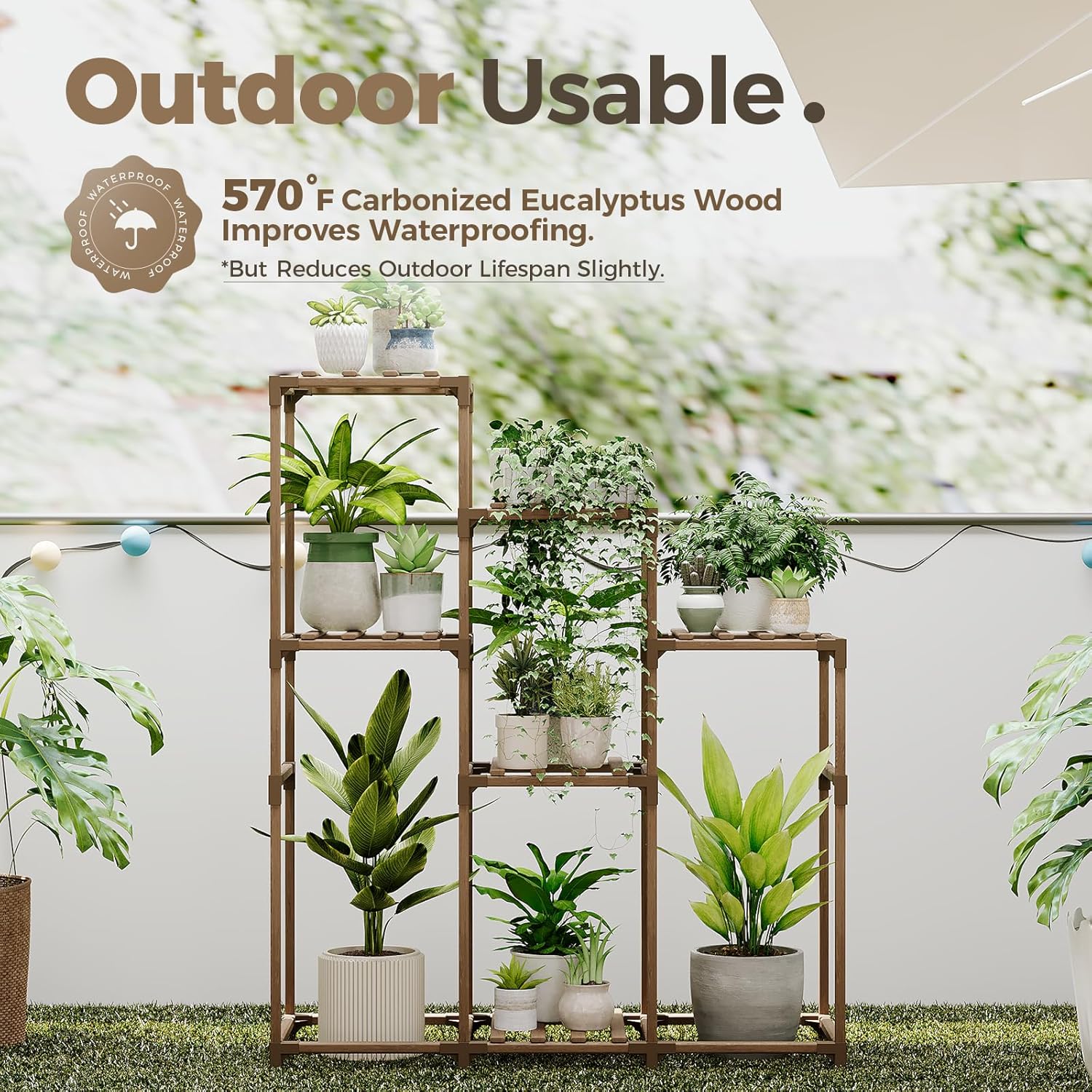 Bamworld Tall Plant Stand Indoor Wood Shelf Outdoor Tiered Rack for Multiple Flowers 5-Tier 7-Pot Ladder Holder for Plant Pots Gardening Decor