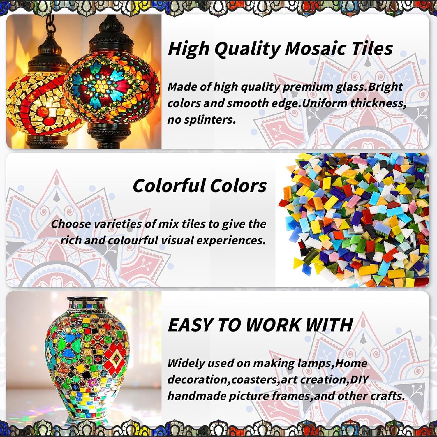1600 Pcs Mosaic Tiles, Glass Mosaic Tiles for Crafts Bulk, Assorted Color Stained Mosaic Glass Pieces, Mosaic Supplies for Home Decoration, Art Crafts, DIY Projects, Opaque