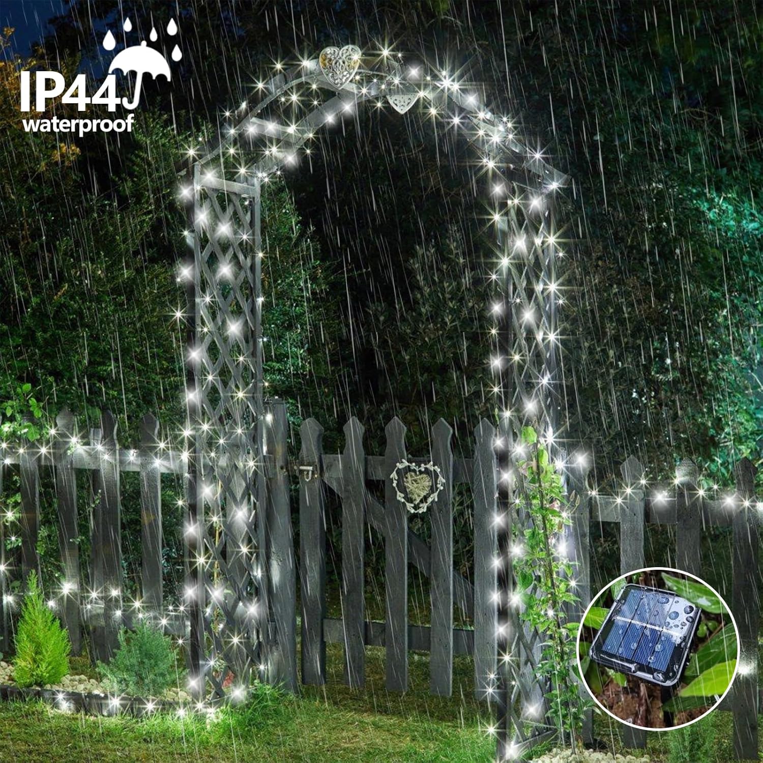 QITONG Extra-Long 144FT White Solar Fairy Lights, 2 Pack Total 400LED Solar String Lights Outdoor Waterproof, 8 Modes Silver Wire Solar Twinkle Mini Lights