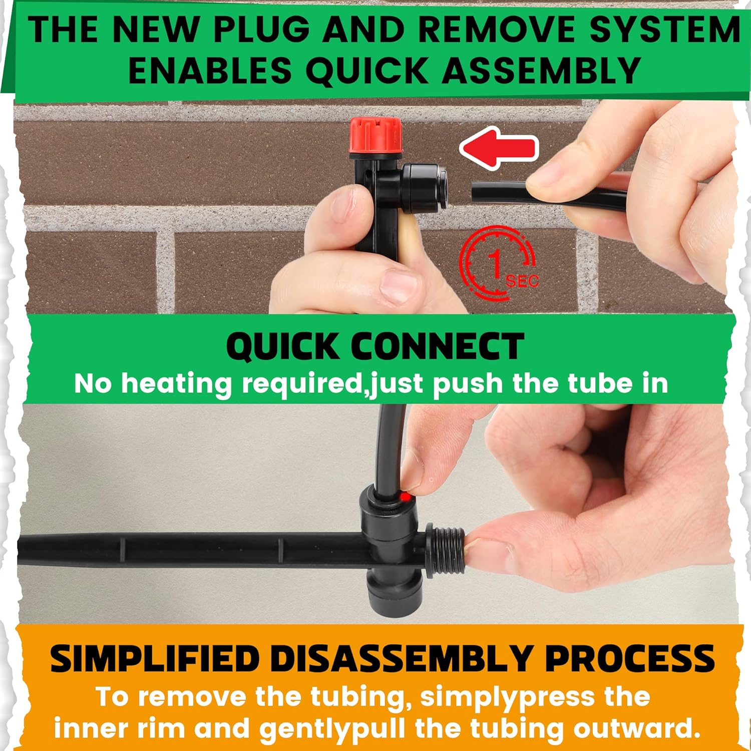 MIXC 60pcs Quick-Connect Drip Irrigation Emitters for 1/4" Drip Irrigation Tubing - Adjustable Push-to-Connect 360° Drip Emitters Stream on 6" Sturdy Stake for Irrigation System