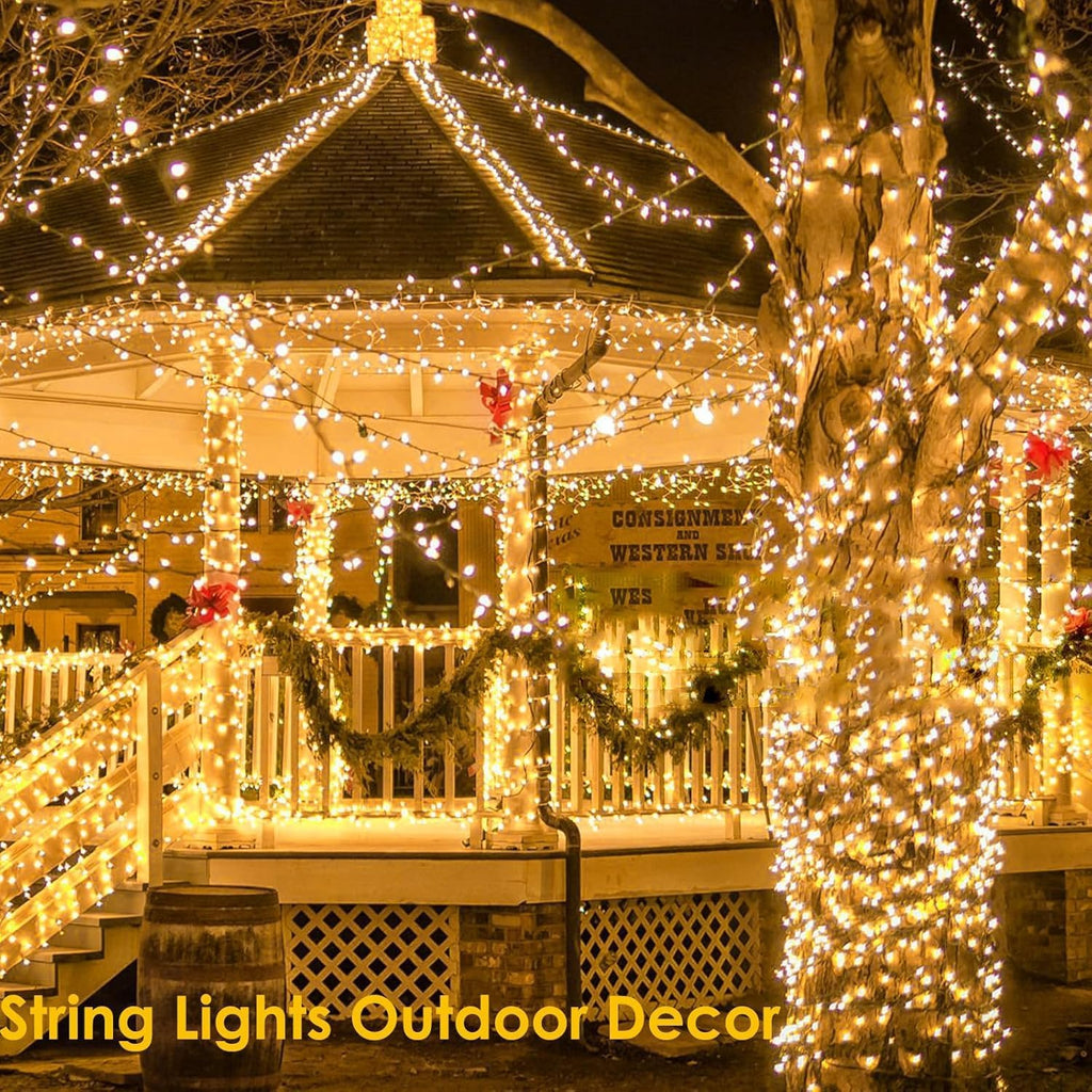 2 Pack 90FT Solar Christmas Lights, Super Bright 160 LED Solar Lights String with 8 Lighting Modes, Outdoor Waterproof Green Wire Solar Twinkle Light for Xmas Garden Decorations (Warm White)