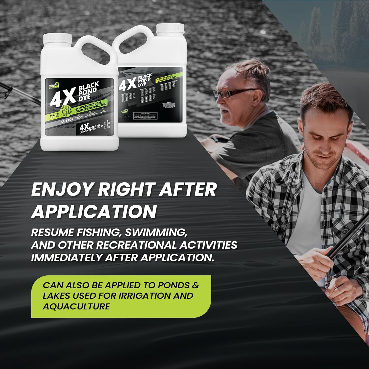 1 Gallon Reflective Black Pond Dye, 4X Concentrate Pond Dye Black, Natural Looking and Long Lasting Liquid Lake Colorant, Protects Against Sunlight - Ideal for Fish, Birds, and Wildlife