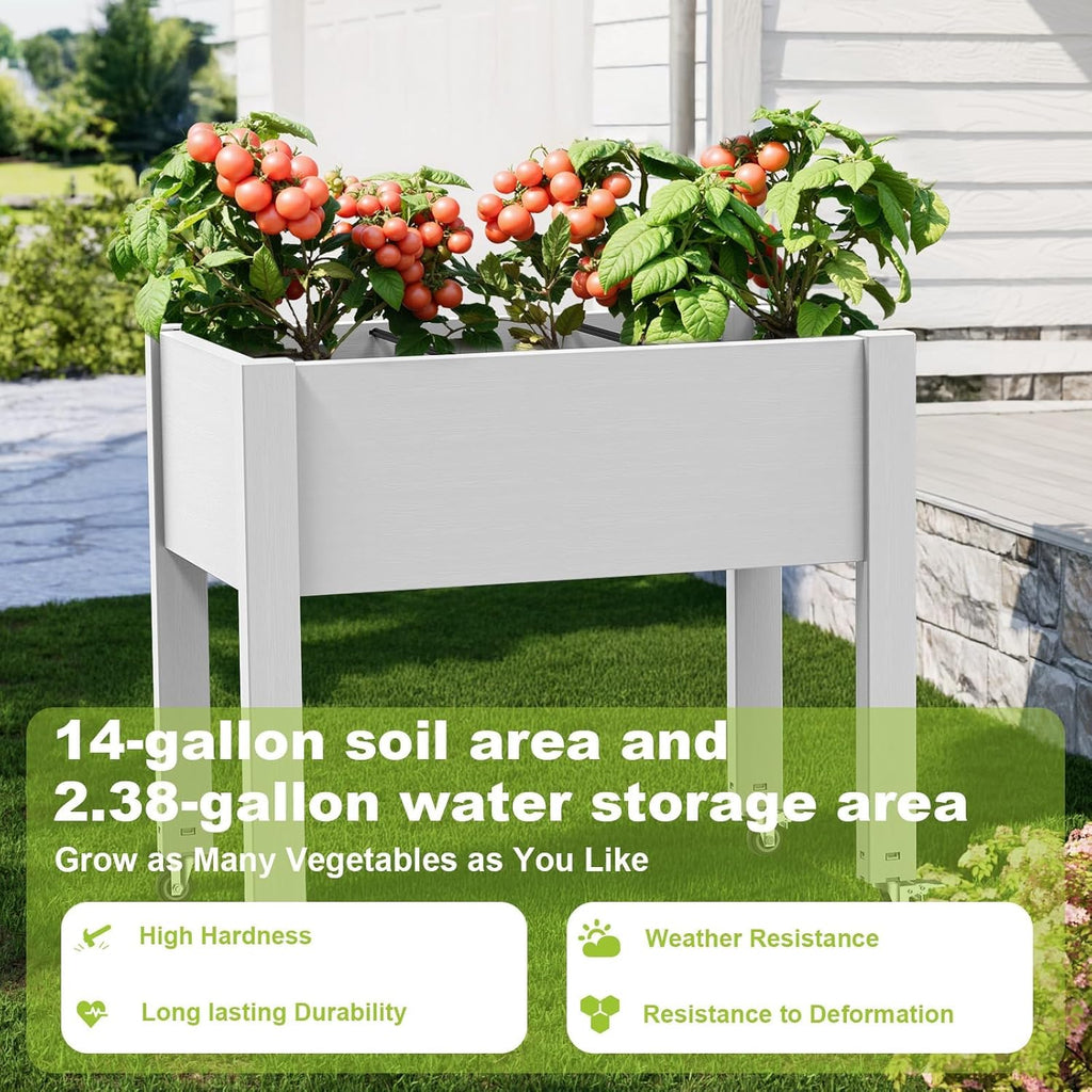 Elevated Raised Garden Bed with Legs,Outdoor Large Resin Patio Planter Box Stand Divisible with Drain Plug,Water Monitor for Plants Vegetables Flowers Fruits(Ashen)