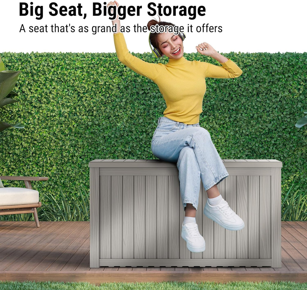 Mars Villa 180 Gallon Outdoor Storage Box Waterproof, Extra Large Resin Deck Box, Outside Storage Bin for Patio Furniture Cushions, Pool Supplies, Sports Gear, UV Resistant and Weatherproof, Greige