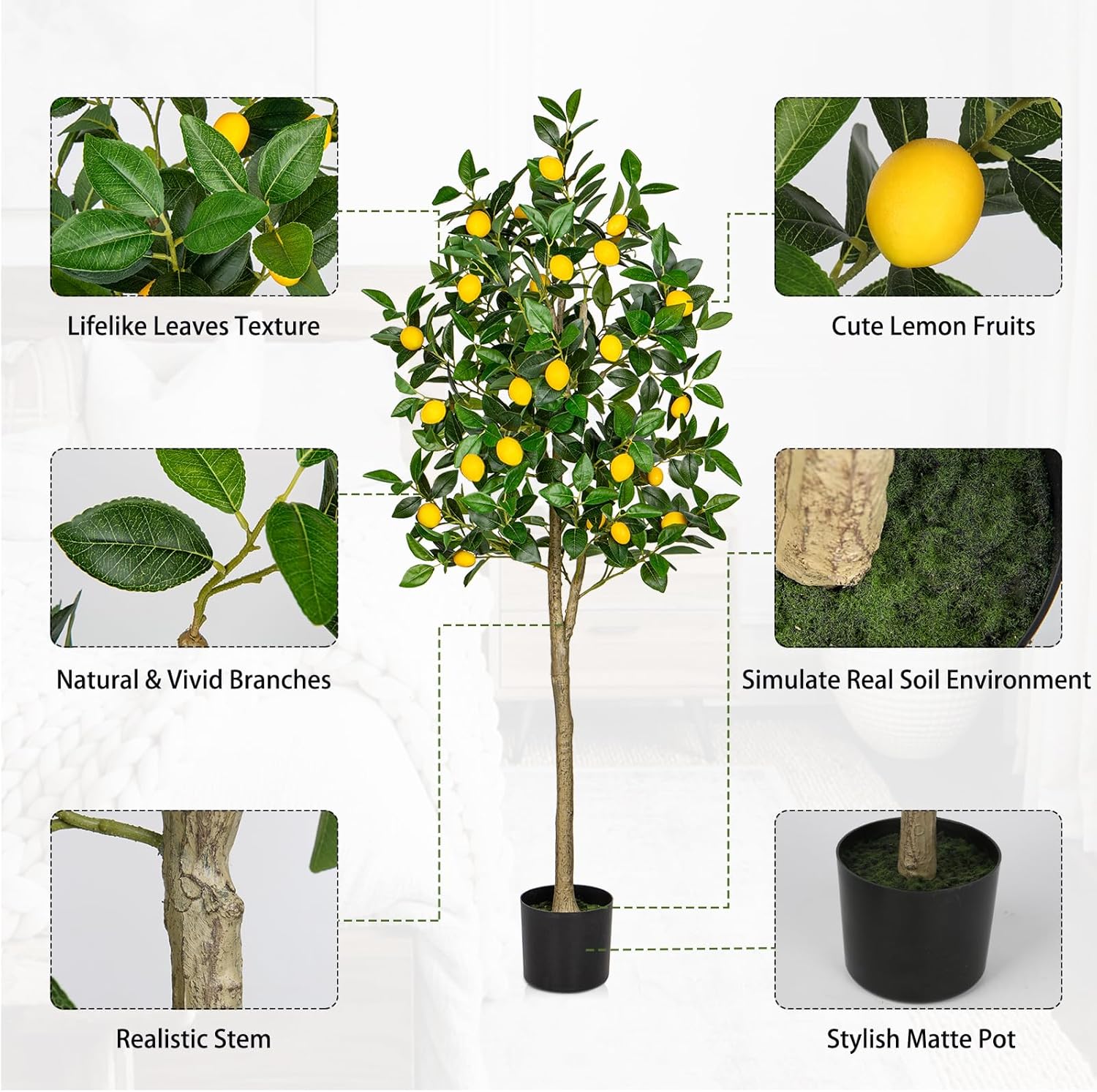 Artificial Lemon Tree 5ft Fake Lemon Plant in Pot Large Fake Floor Plants Faux Trees Indoor Lemon Decorations for Home Living Room Office