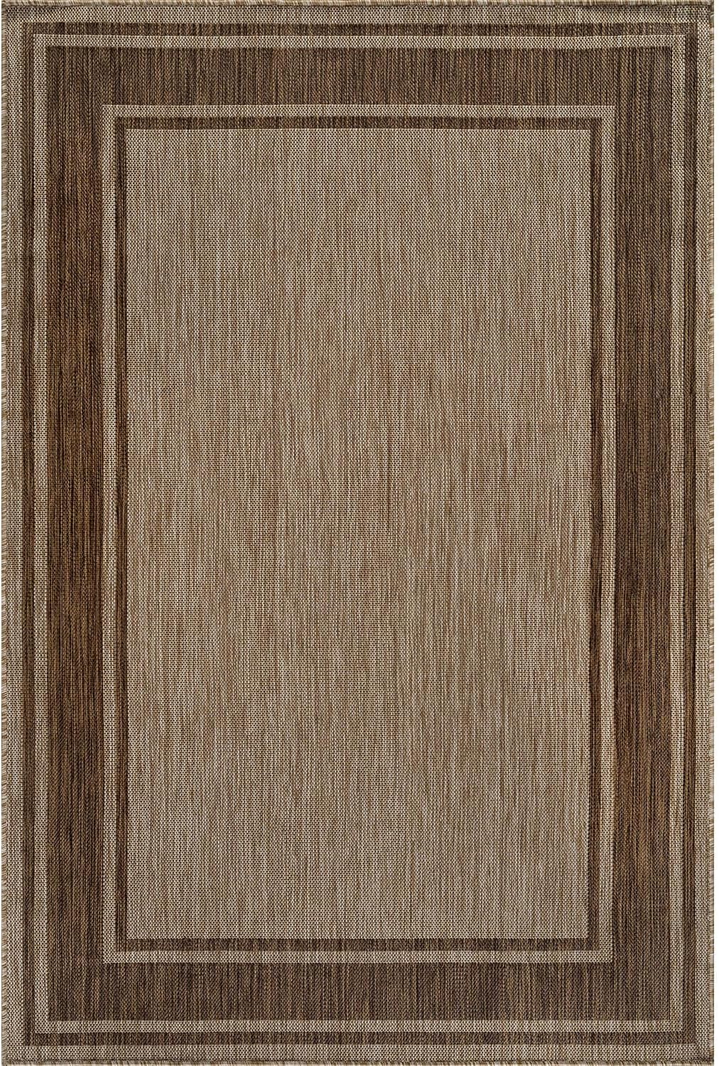 Beverly Rug Outdoor Rug 6x9 Modern Bordered Area Rugs for Indoor and Outdoor Patio Deck Porch Garden Waterproof Weather Sun Resistant Washable Outside Carpet (6 x 9 Jute)