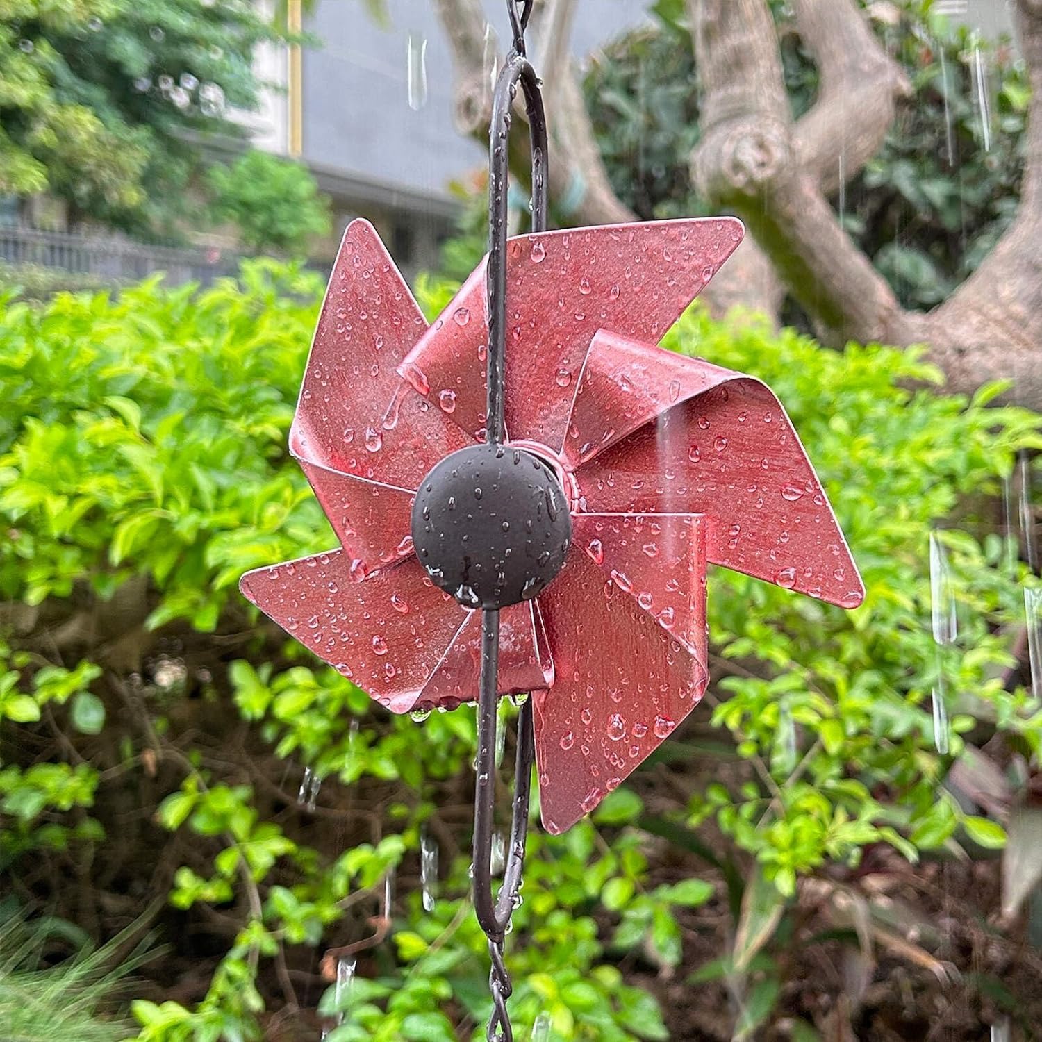 8.5FT Rain Chain, Metal Pinwheel Rain Chains for Gutters Downspouts, Rain Gutter Chain Downspout for Outside Garden, Functional and Decorative Replacement Hanging Rain Catcher Chains