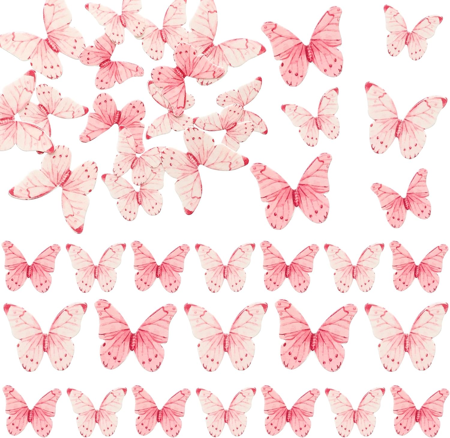 Ephlyn 40Pcs Edible Butterfly Cupcake Toppers 3D Butterfly Cake Picks Mixed Color Cake Decorations for Baby Shower Wedding Kids Birthday Party Supplies Pink