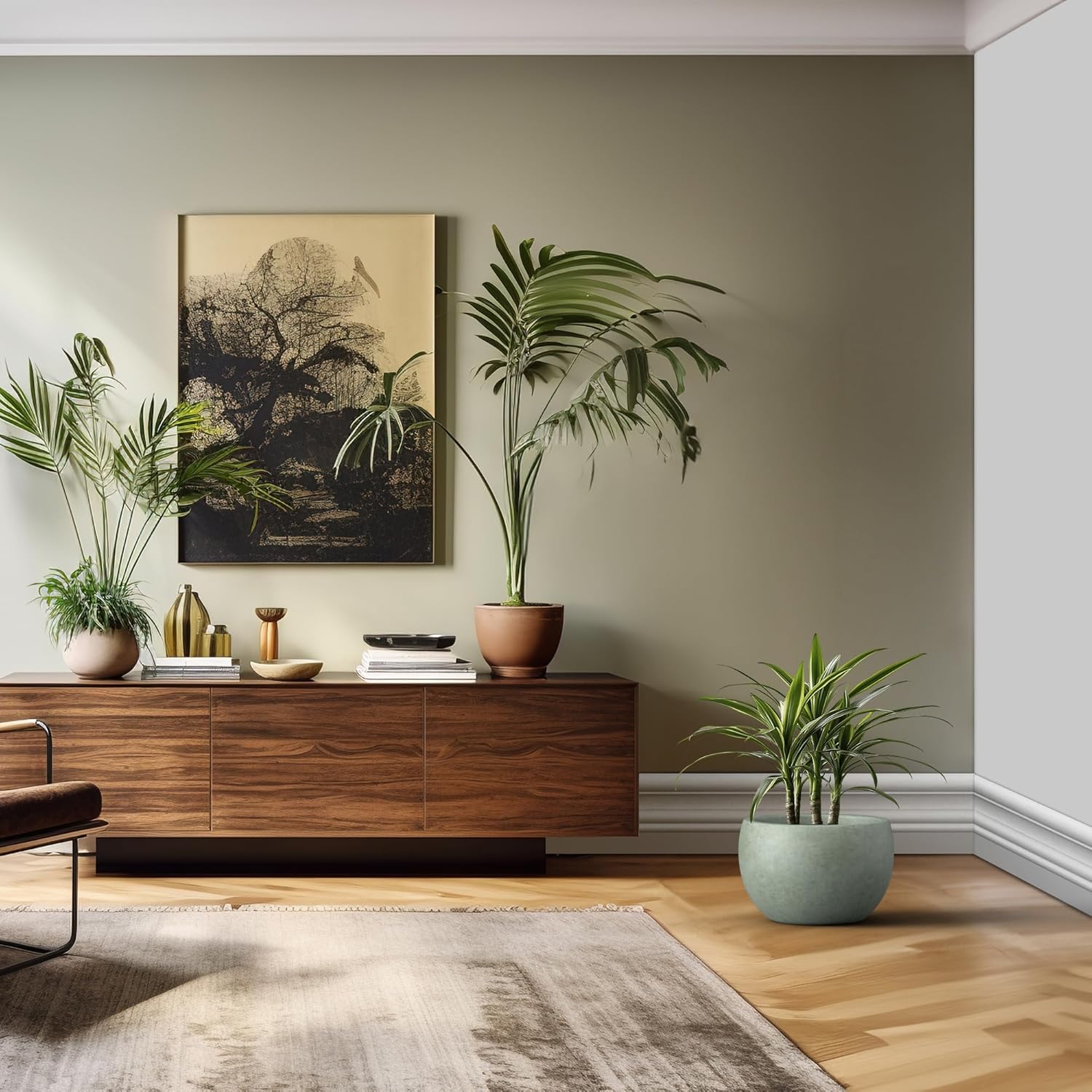 Kante 15.7" Dia Round Concrete Planter, Outdoor/Indoor Large Bowl Plant Pots with Drainage Hole and Rubber Plug for Garden Patio Balcony Home, Mint Green