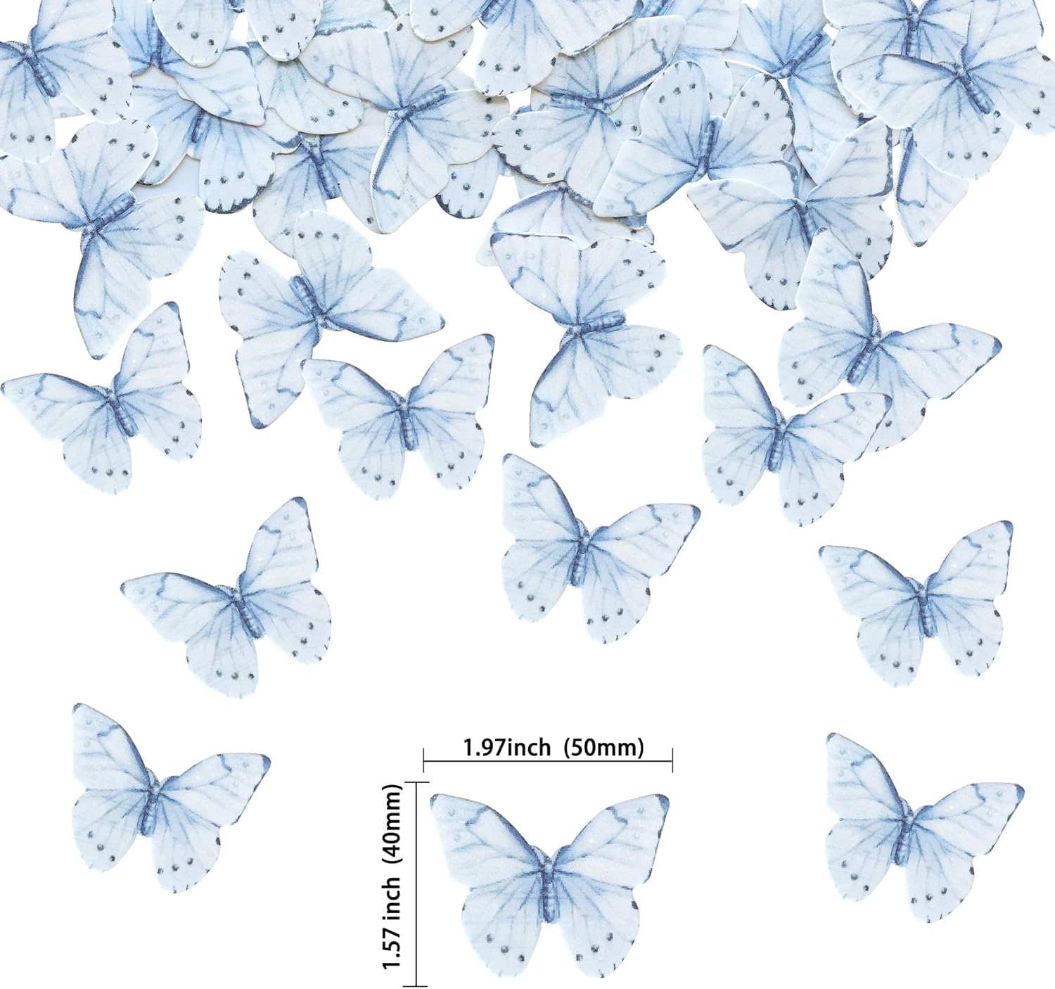 Ephlyn 48Pcs Edible Butterfly Cupcake Toppers Butterfly Cupcake Picks Edible Cupcake Decorations for Baby Shower Kids Birthday Party Cake Supplies Blue