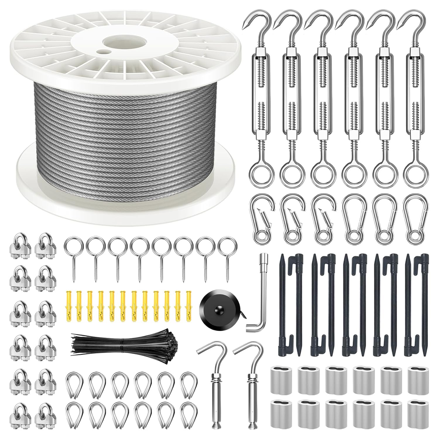 1/8" Wire Rope Kit, 200FT Steel Wire Cable, Vinyl Coated Stainless Steel Cable with Turnbuckles for Outdoor, Garden, Kitchen and Craft Projects