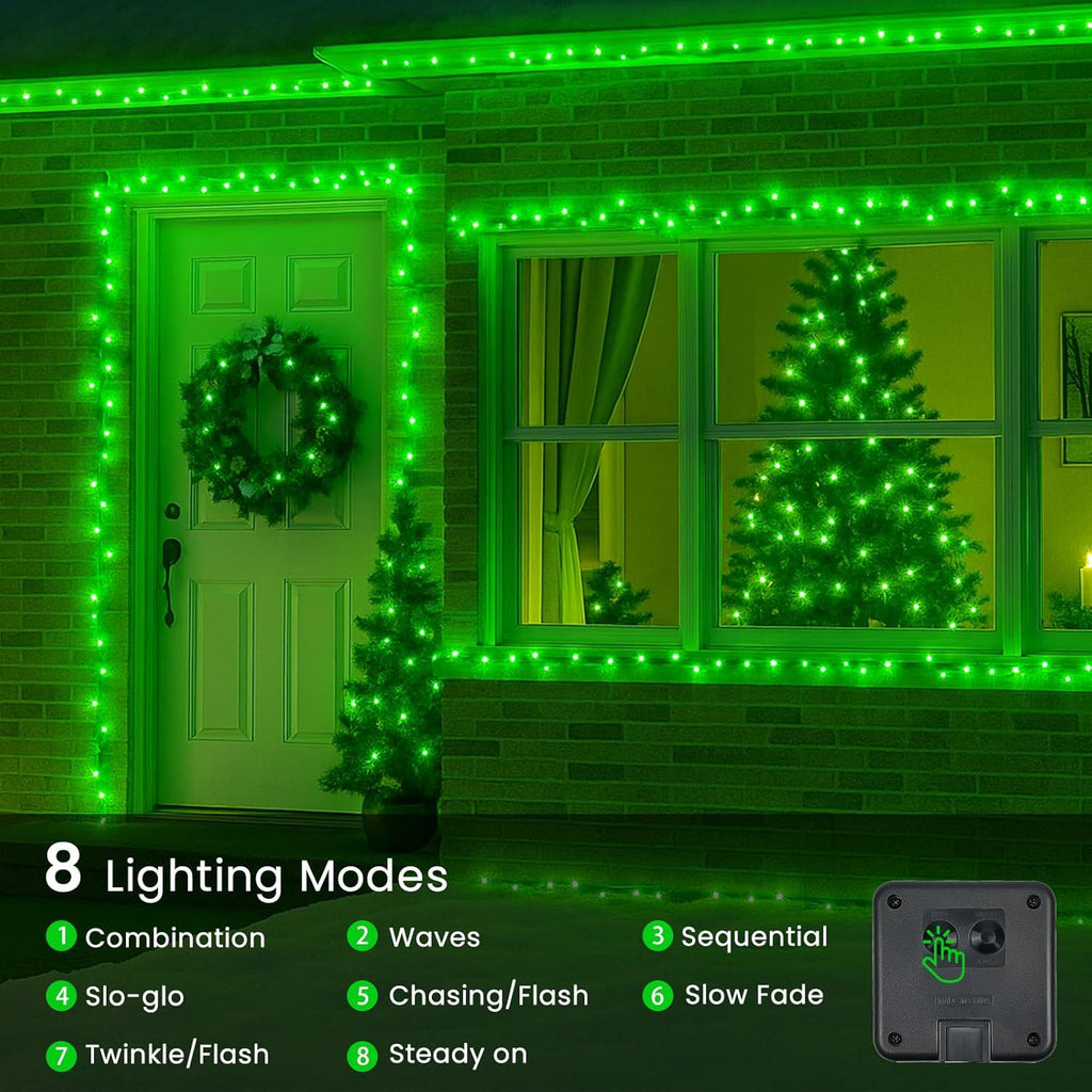 4 Pack 180FT Solar Halloween Lights Outdoor Waterproof, Super Bright 320 LED Solar String Lights with 8 Lighting Modes, Green Wire Twinkle Tree Light for Outside Xmas Party Decorations (Green)