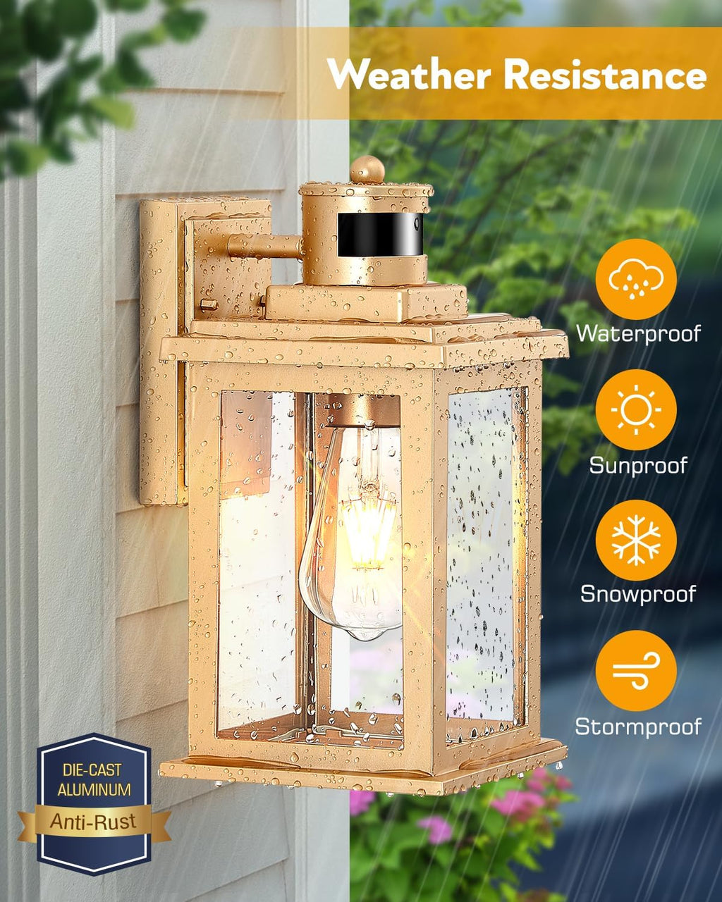 VIANIS Motion Sensor Outdoor Wall Lights Sconce, 2 Pack Dusk to Dawn Outdoor Light Fixture, Gold Waterproof Outdoor Motion Sensor Light for House, Doorway, Entryway, Garden,Hardwired, Non-Solar